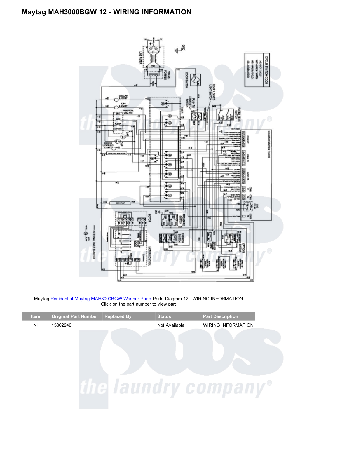 Maytag MAH3000BGW Parts Diagram