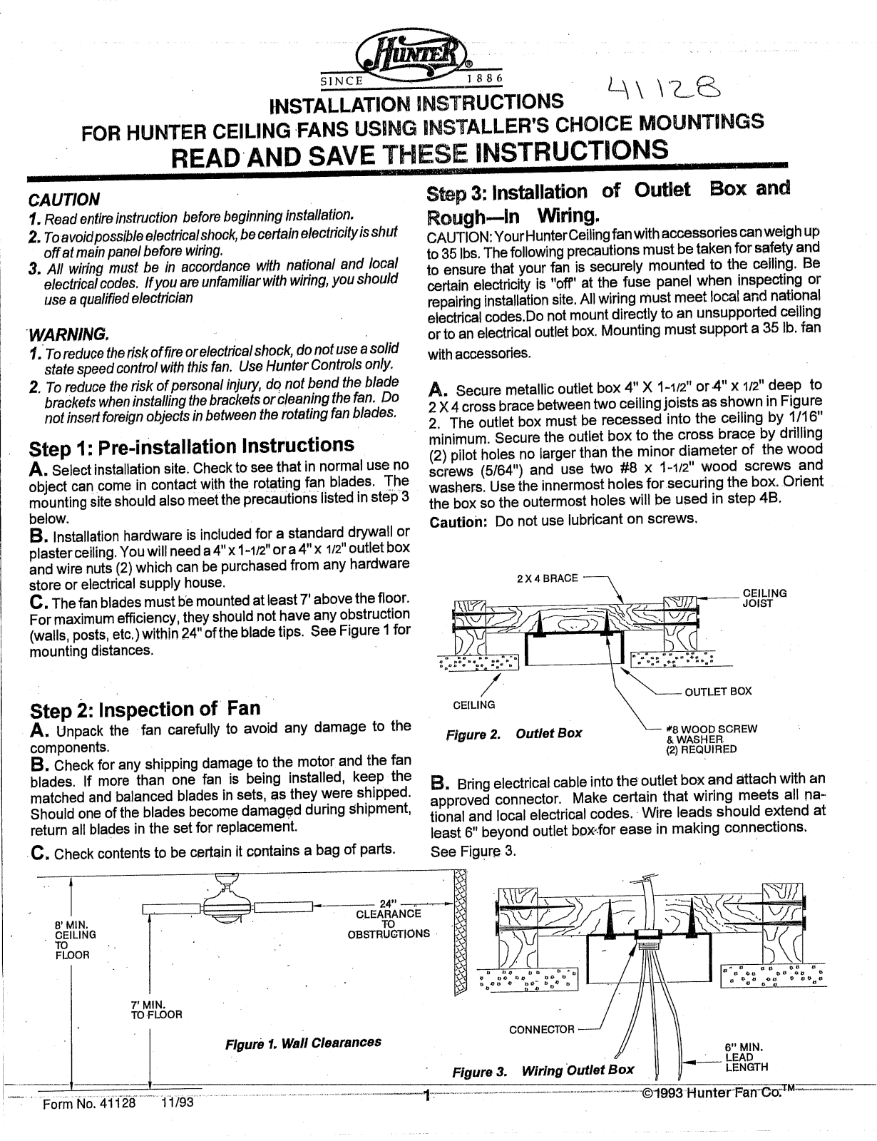 Hunter Fan 4112B User Manual