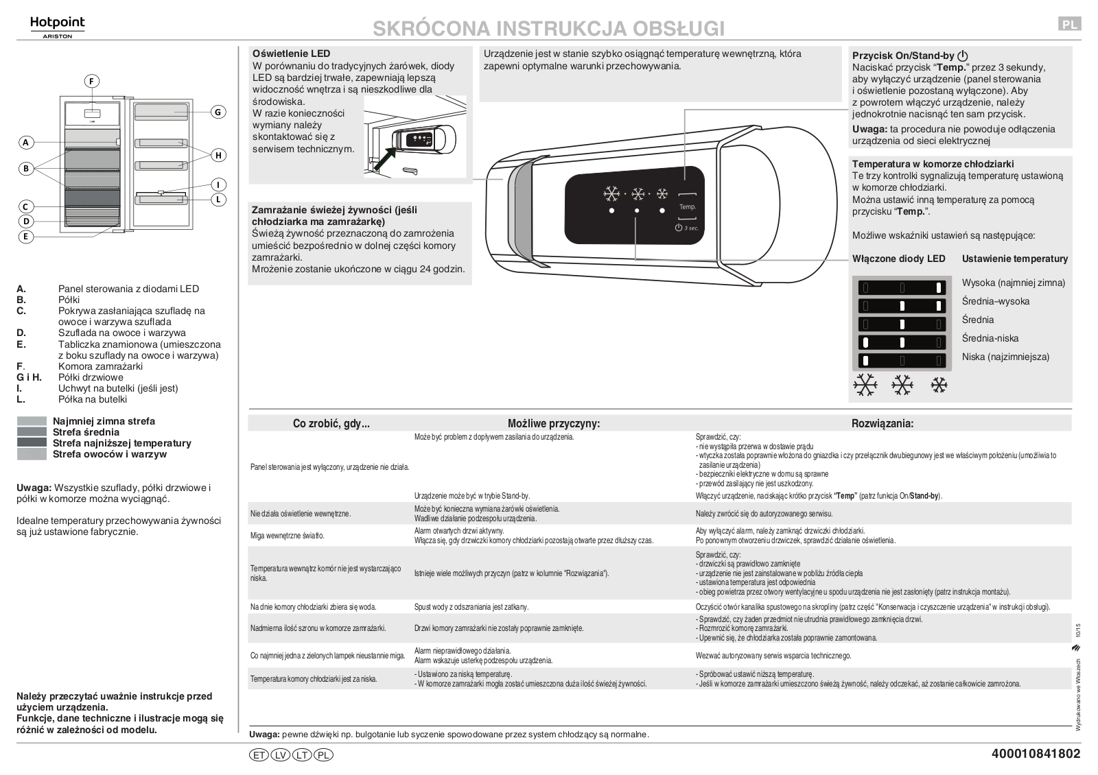 HOTPOINT/ARISTON S 12 A1 D/HA Quick reference guide