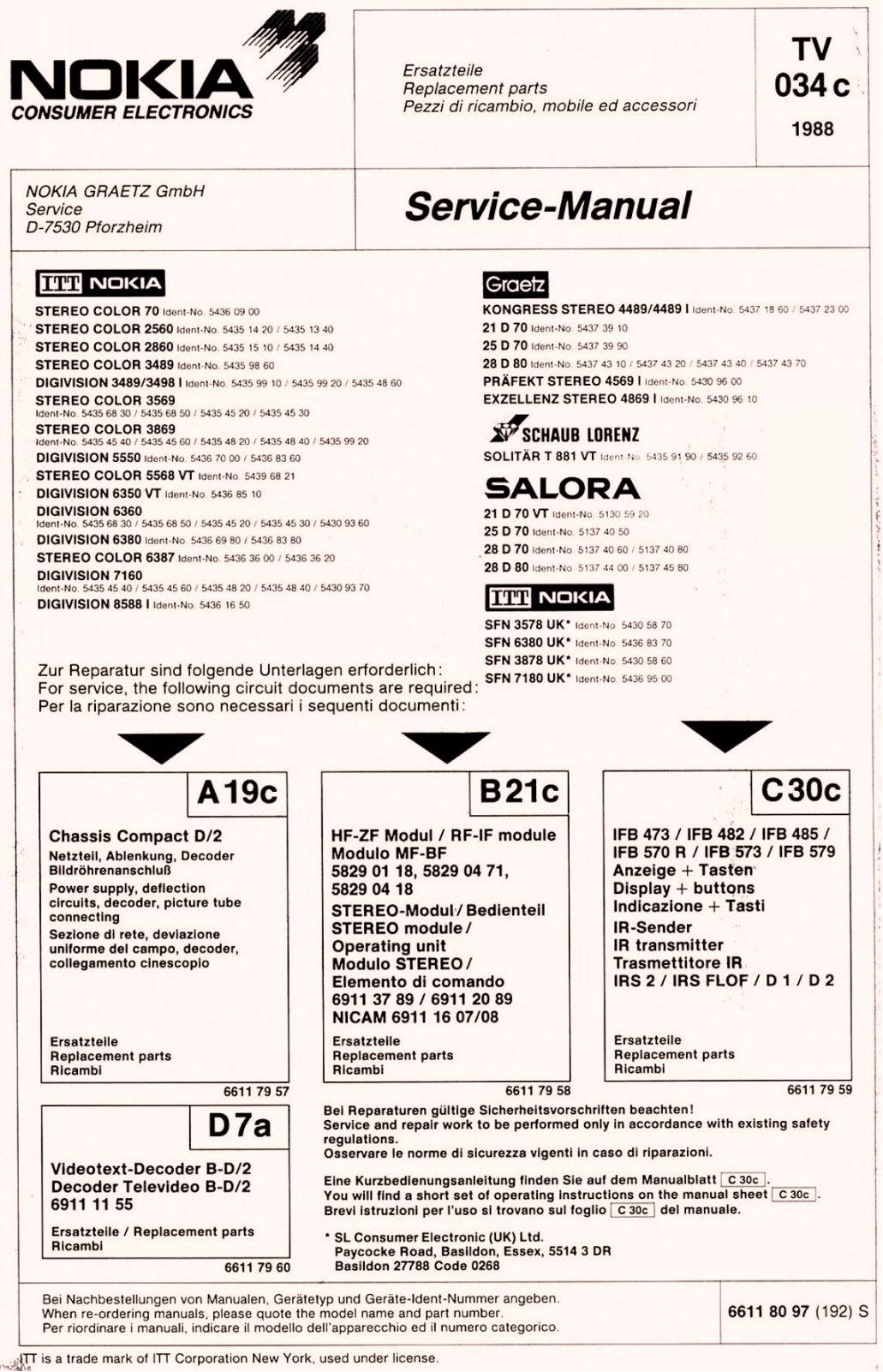 NOKIA TV 034 C User Manual