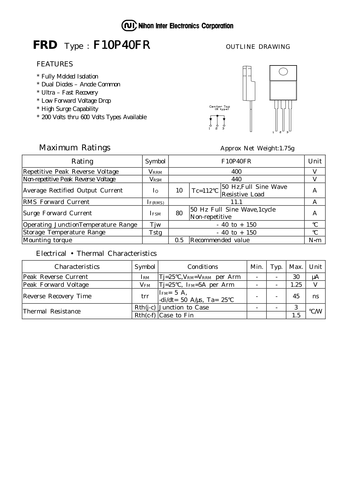 Datasheet F10P40FR Datasheet (NIHON) - ManualMachine.com