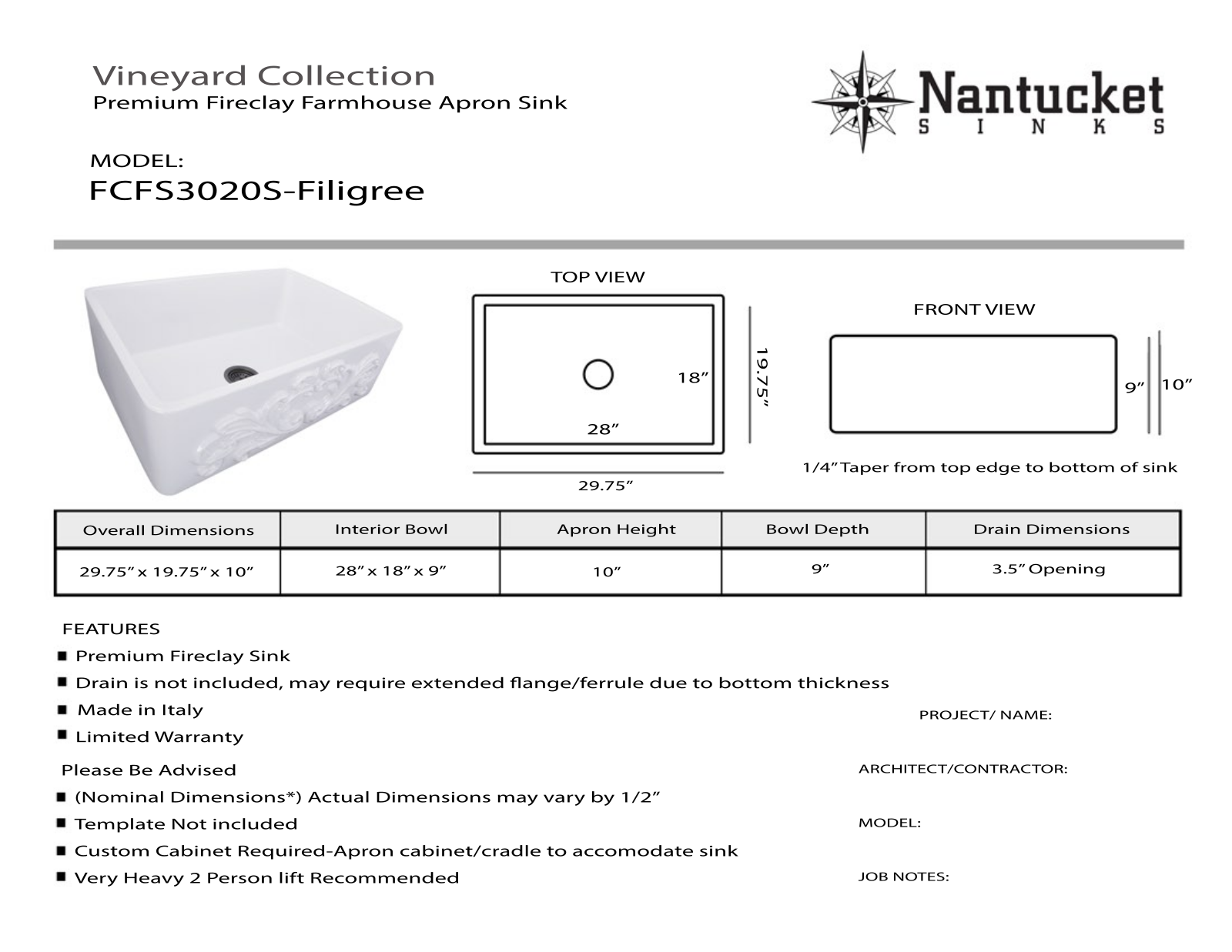 Nantucket FCFS3020SFiligree User Manual