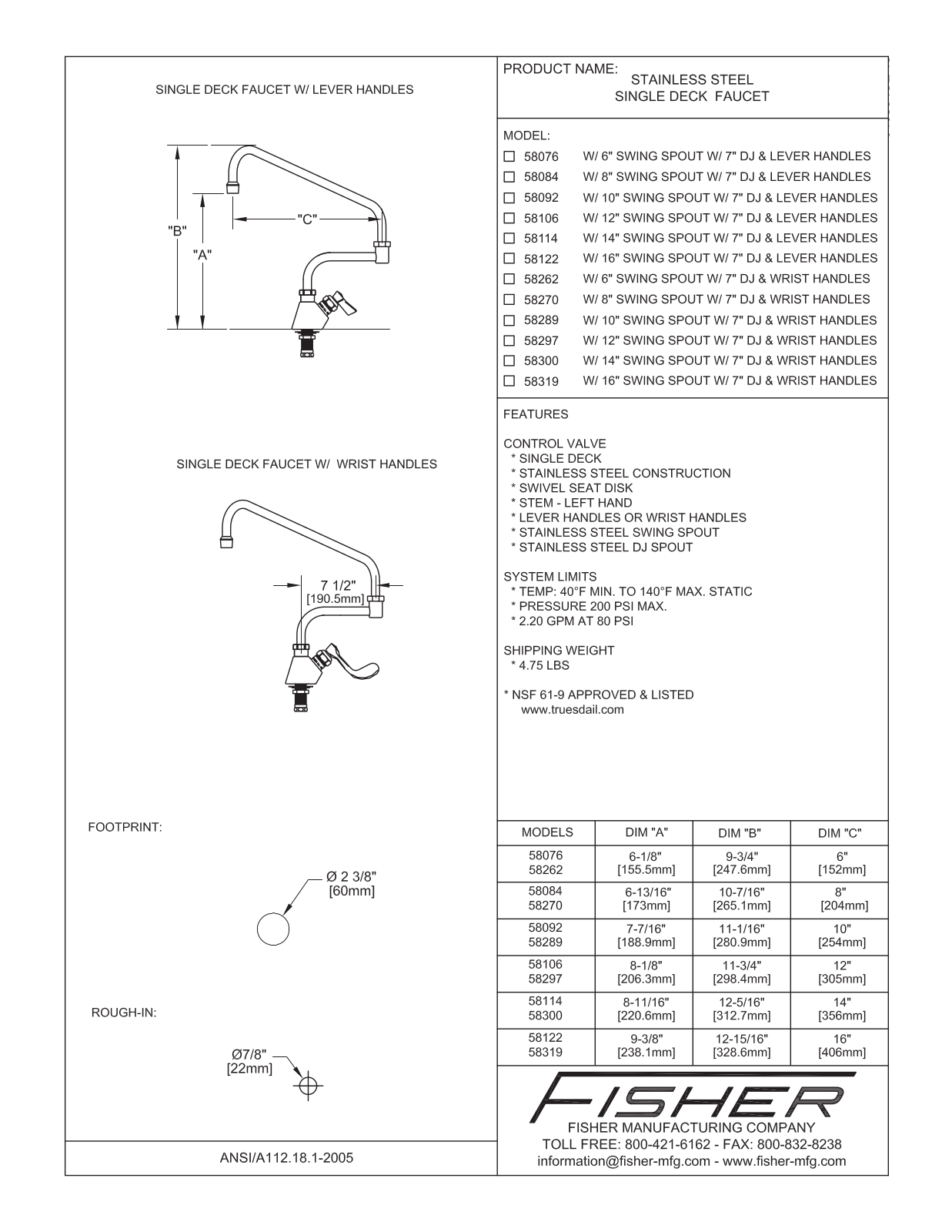 Fisher Manufacturing 58076 User Manual