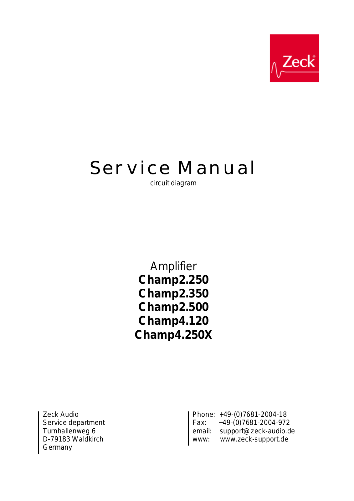 Zeck Champ4.250X, Champ4.120, Champ2.500, Champ2.350, Champ2.250 Cirquit Diagram