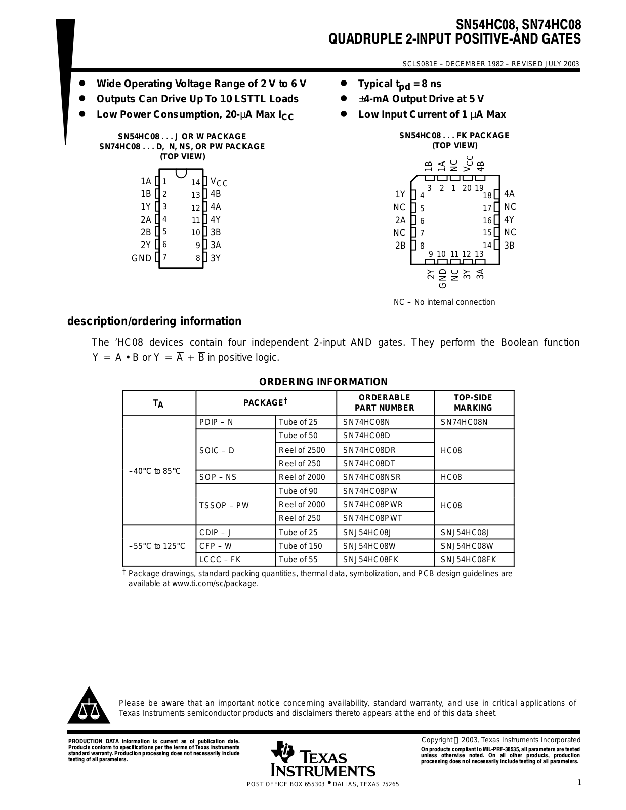 Datasheet SN74HC08N Specification - ManualMachine.com