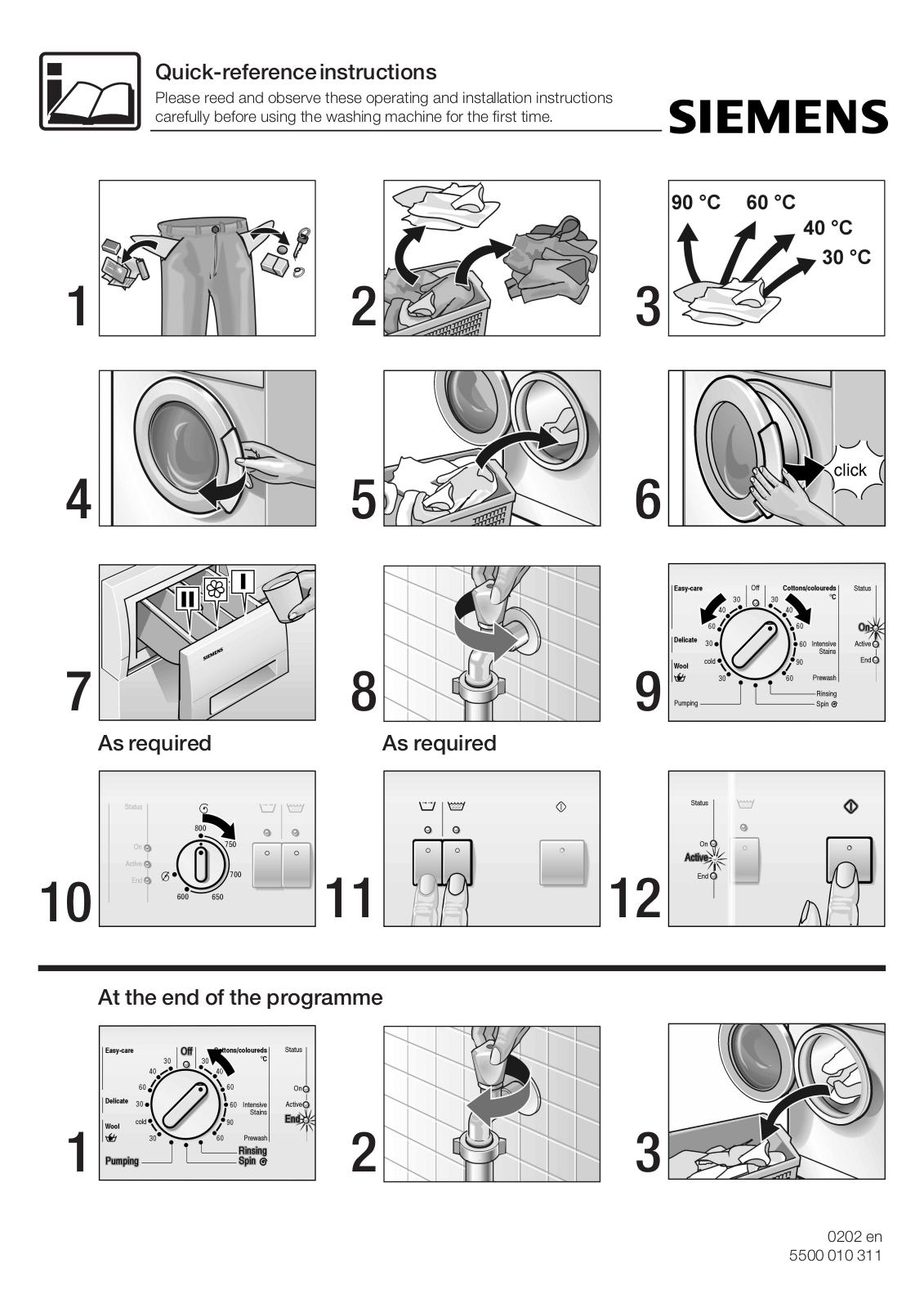 Siemens WM53250 Quick reference guide