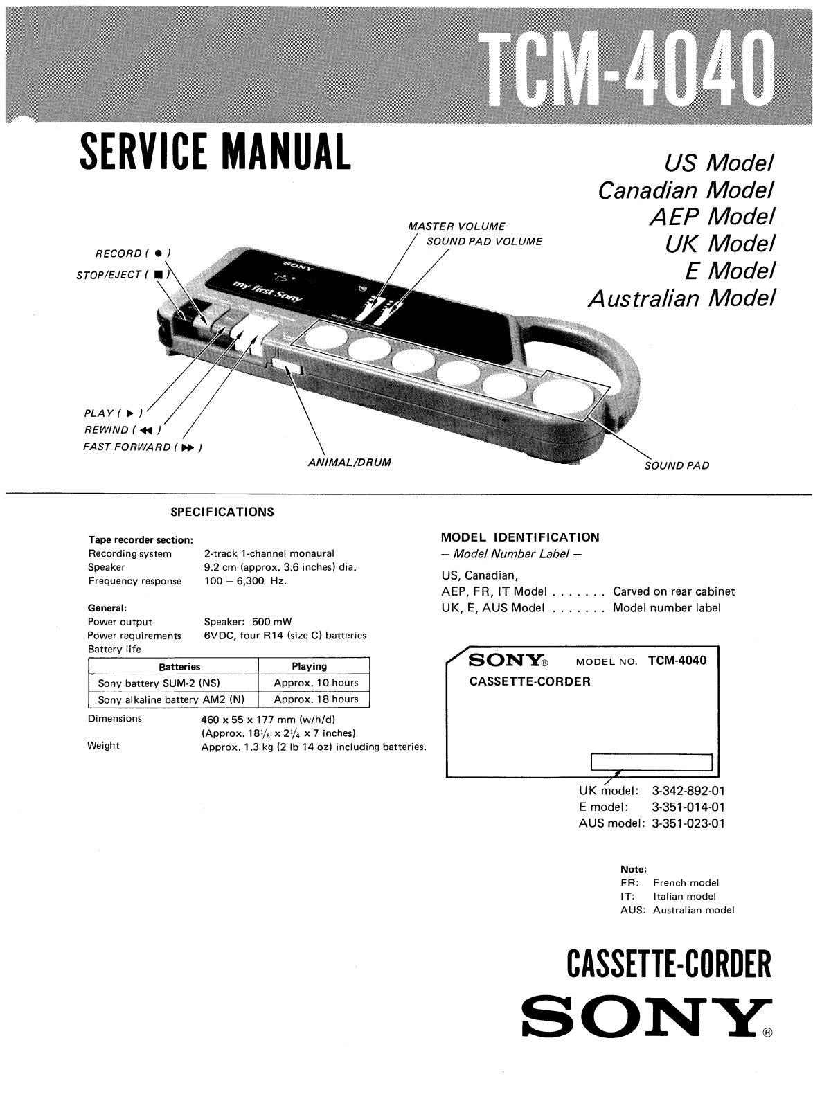 Sony TCM-4040 Service manual