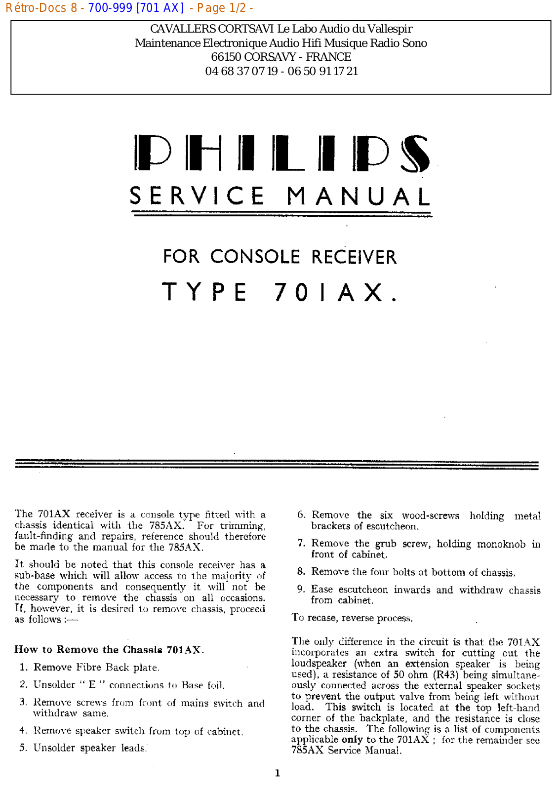 Philips 701 ax Datasheet - ManualMachine.com