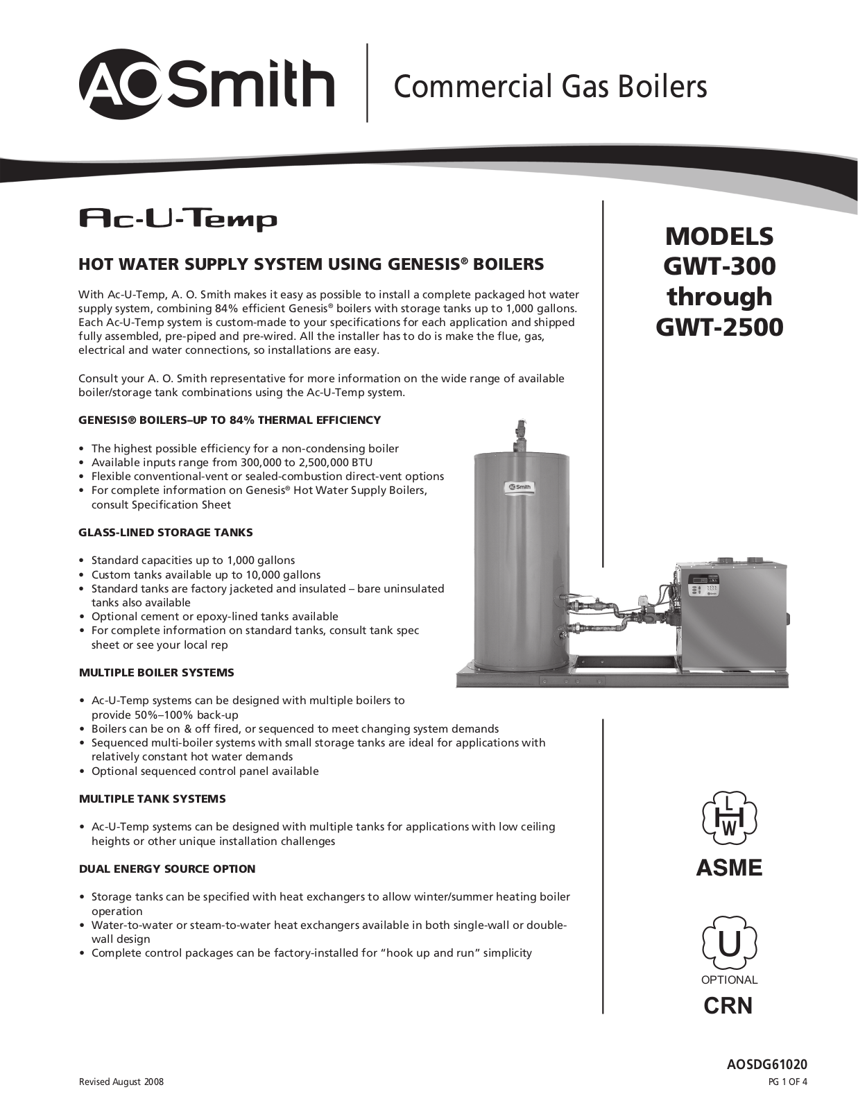 A.O. Smith GWT-300, GWT-2500 User Manual