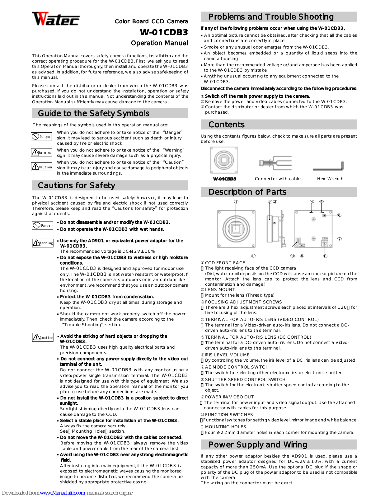 Watec W-01CDB3 (NTSC), W-01CDB3 (PAL) Operation Manual