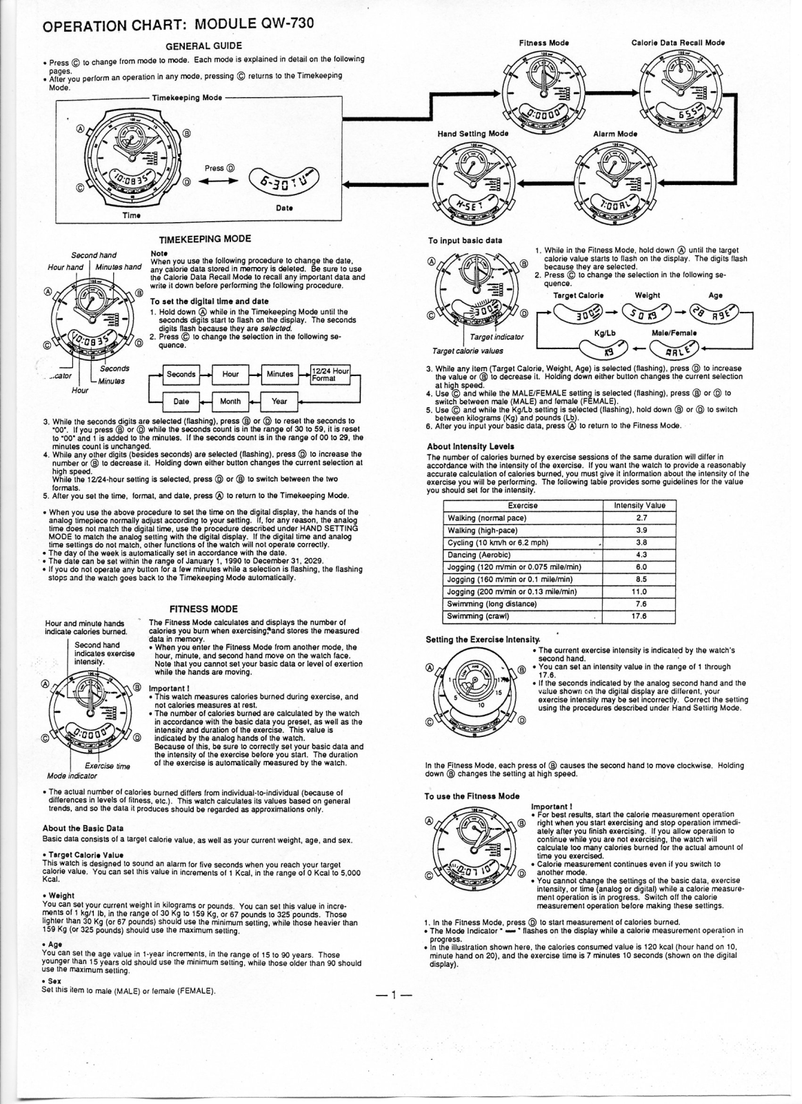 CASIO QW-730 User Manual