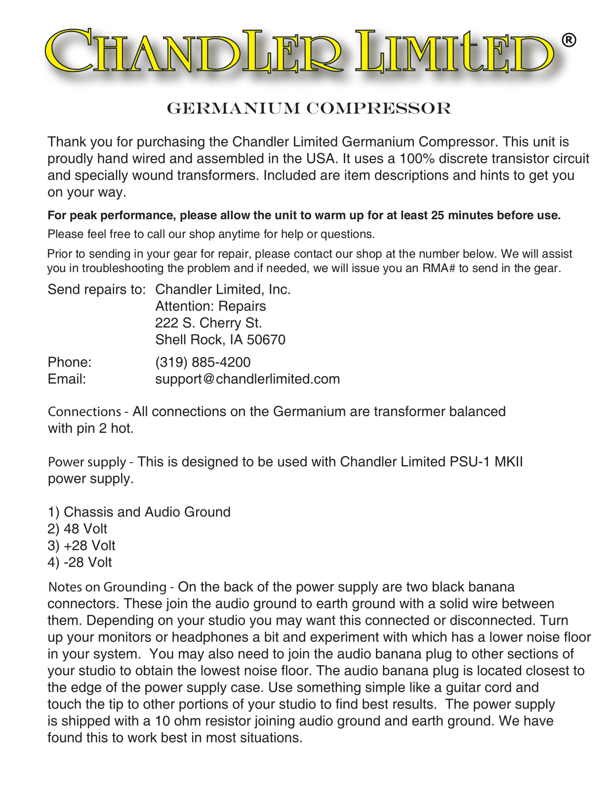 Chandler Limited Germanium Compressor User Manual