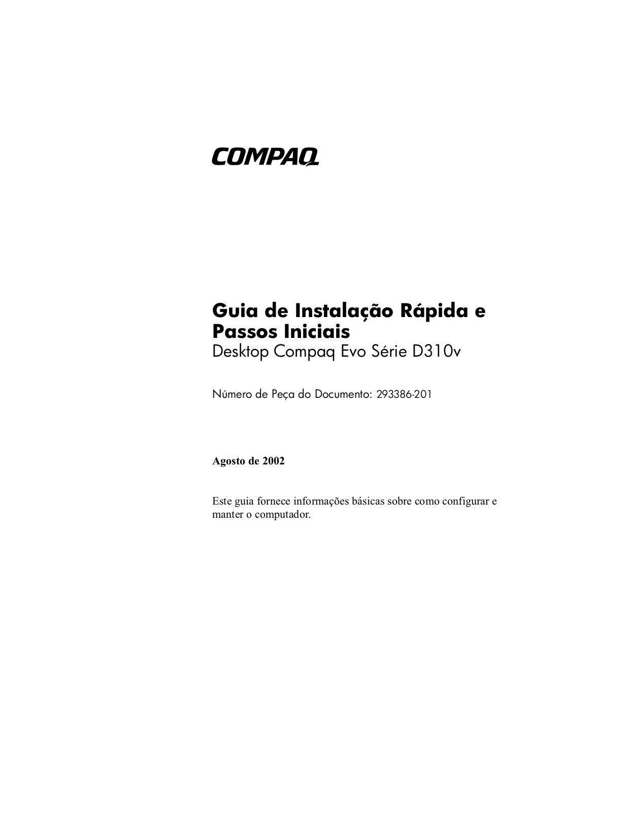 Hp COMPAQ EVO D310V MICROTOWER User Manual