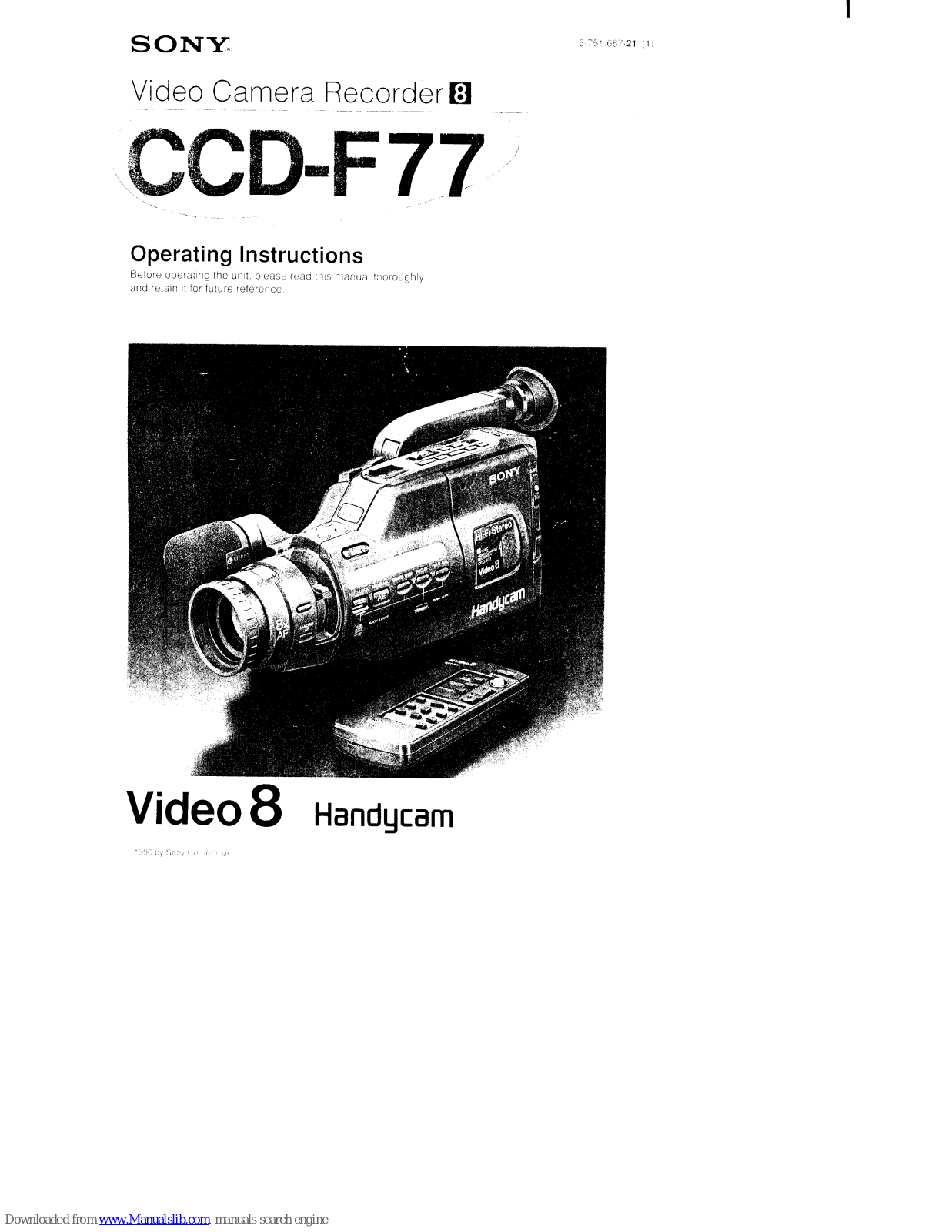 Sony Video8 Handycam CCD-F77 Operating Instructions Manual