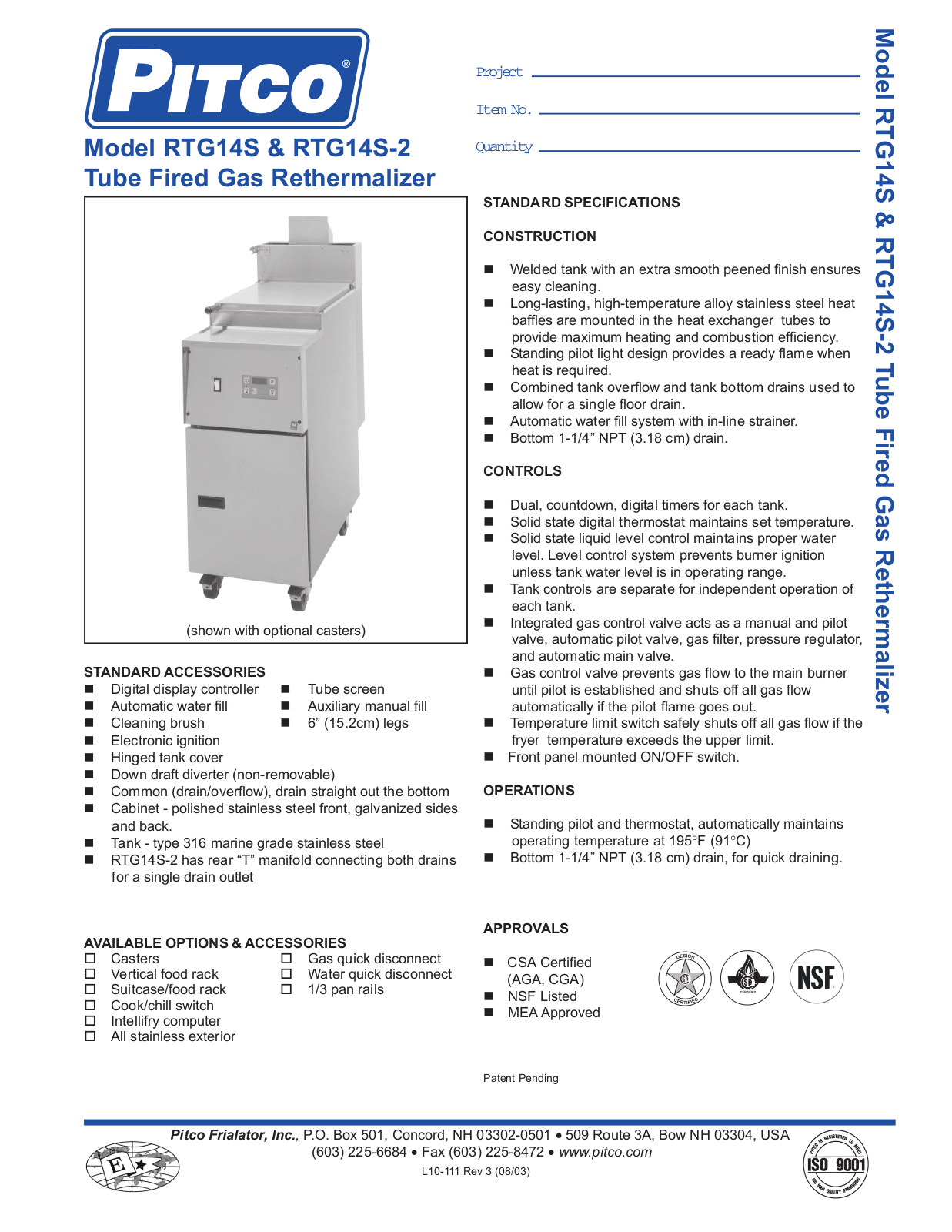 Pitco RTG14S User Manual