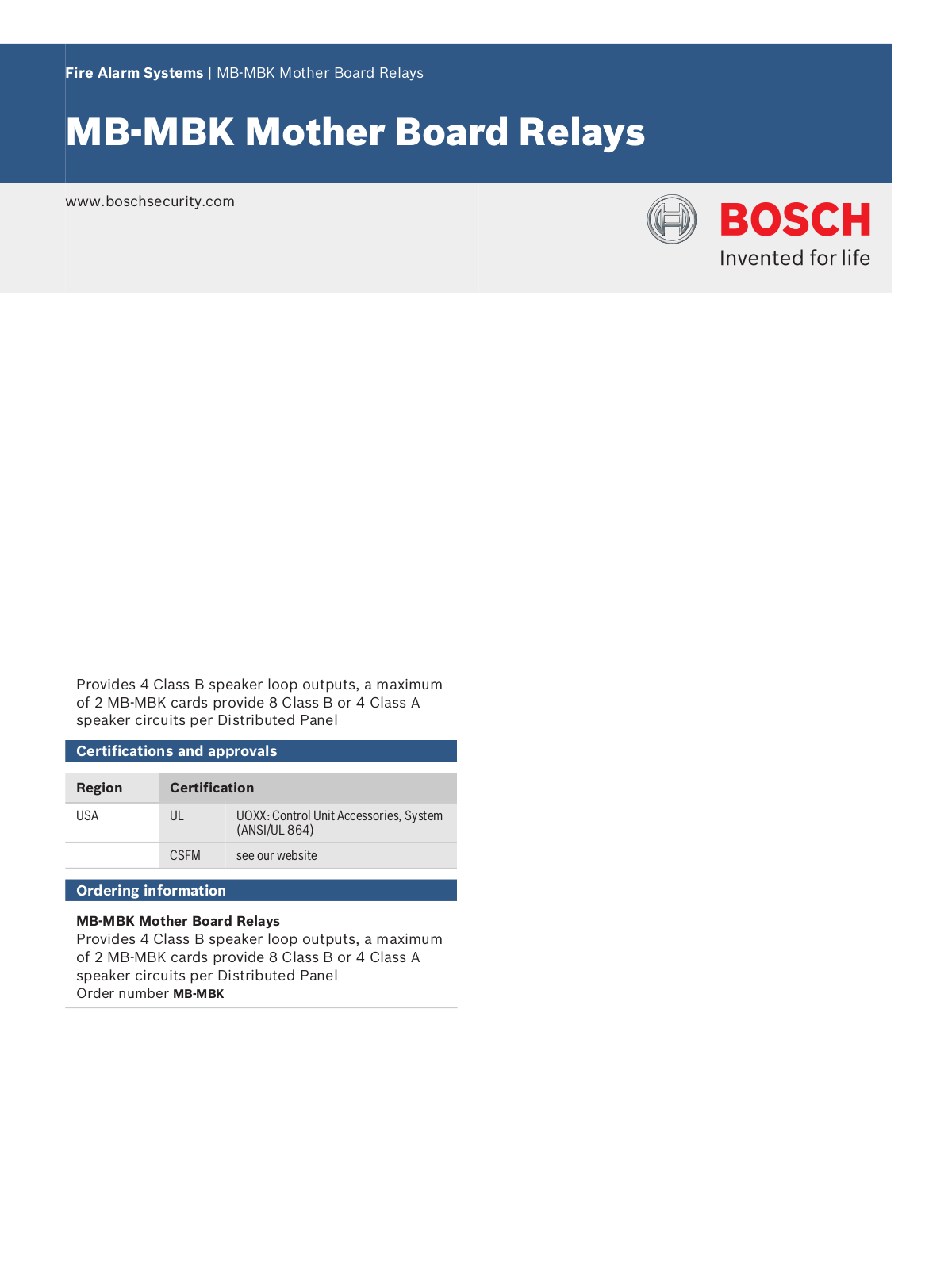 Bosch MB-MBK Specsheet