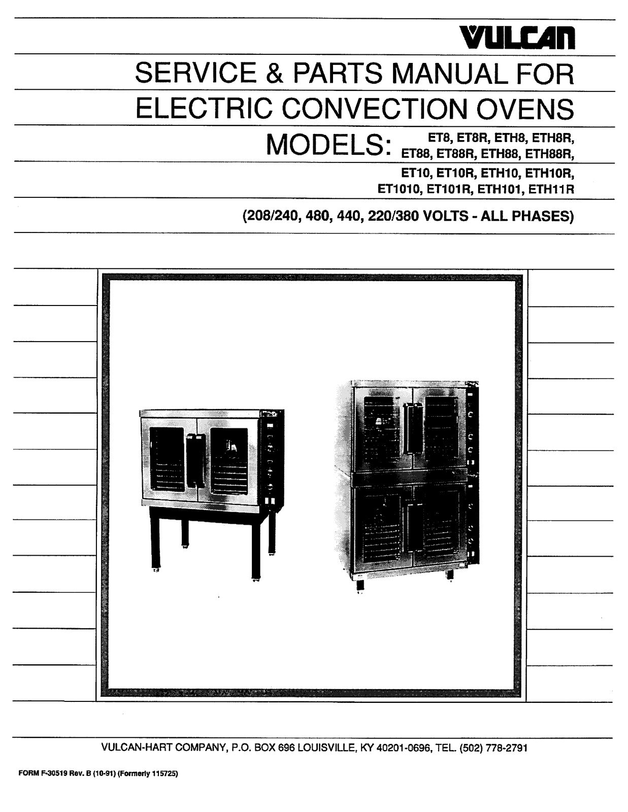 Vulcan-Hart ETH88R, ET101R, ET10, ET 1010, ETH101 User Manual