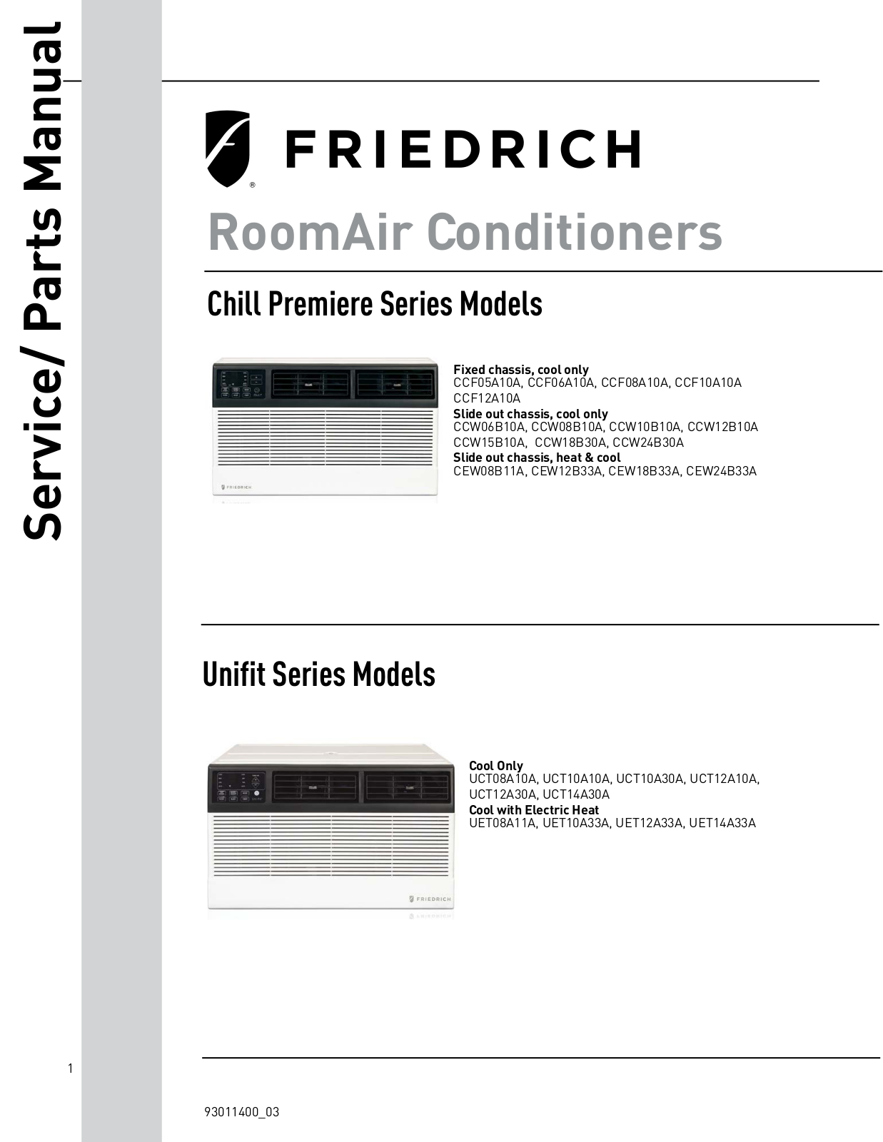 Friedrich CCF05A10A, CCF06A10A, CCF08A10A, CCF10A10A, CCF12A10A Service & Parts Manual