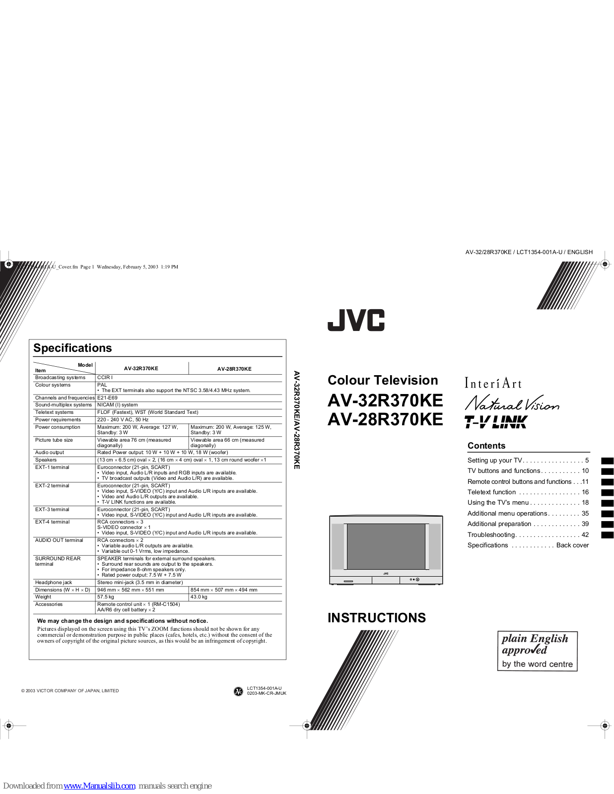 JVC AV-32R370KE, AV-28R370, AV-32R370 Instructions Manual