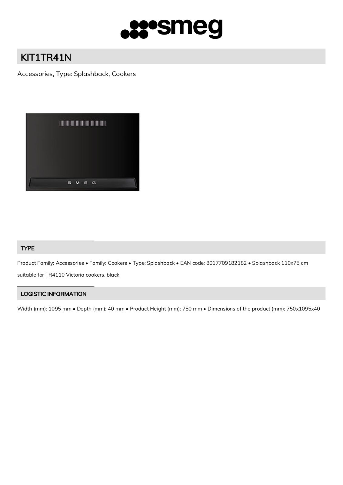 Smeg KIT1TR41N Technical sheet