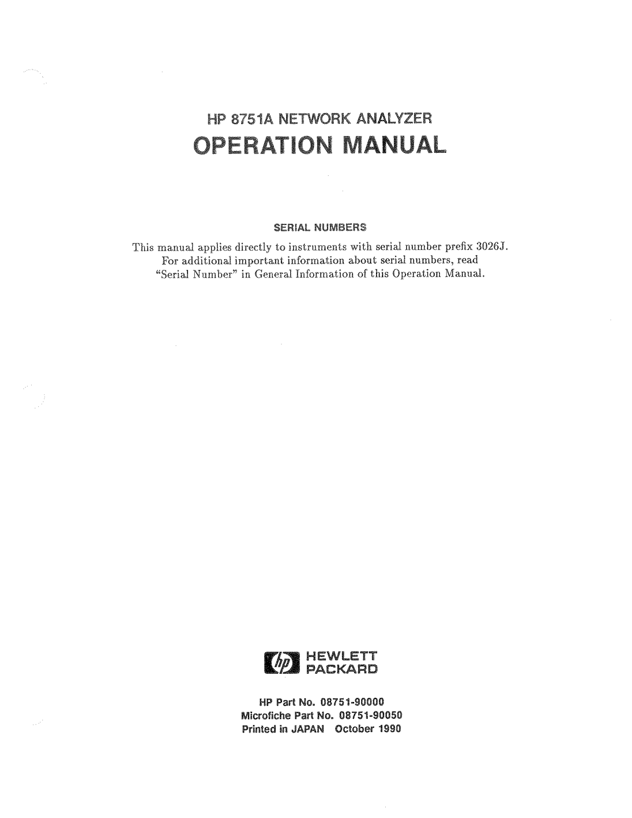 HP (Hewlett-Packard) 8751A User Manual