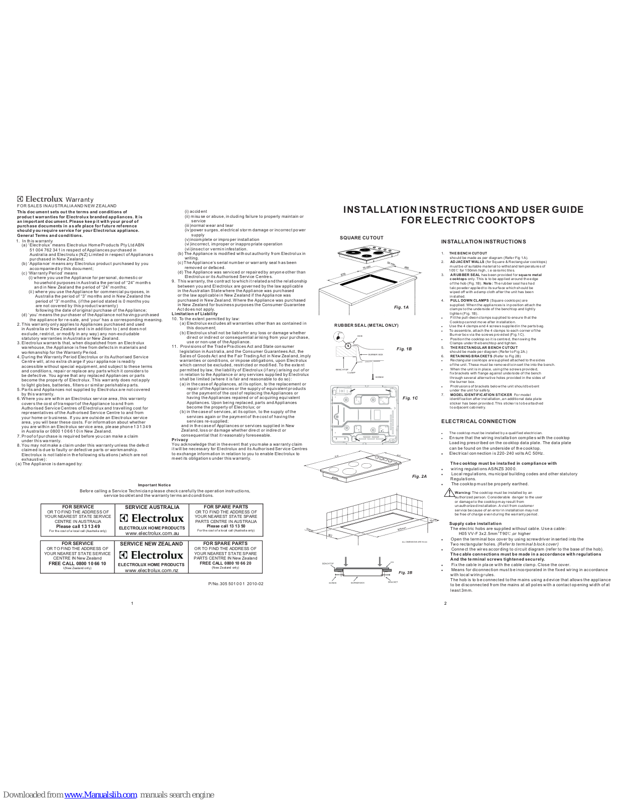 Electrolux Electric cooktops Installation Instructions And User Manual