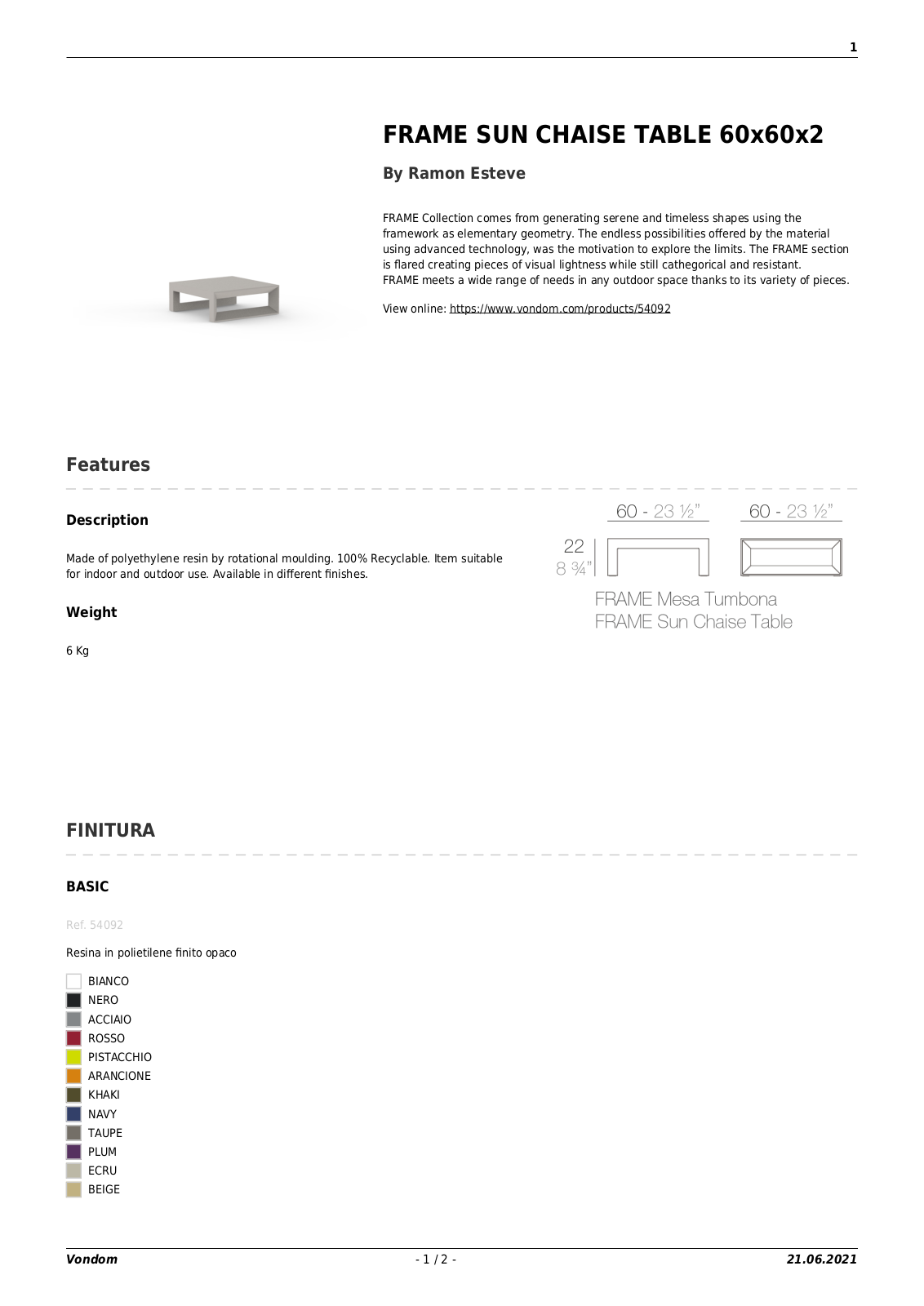 Vondom UCZW1071 Specifications - ManualMachine.com