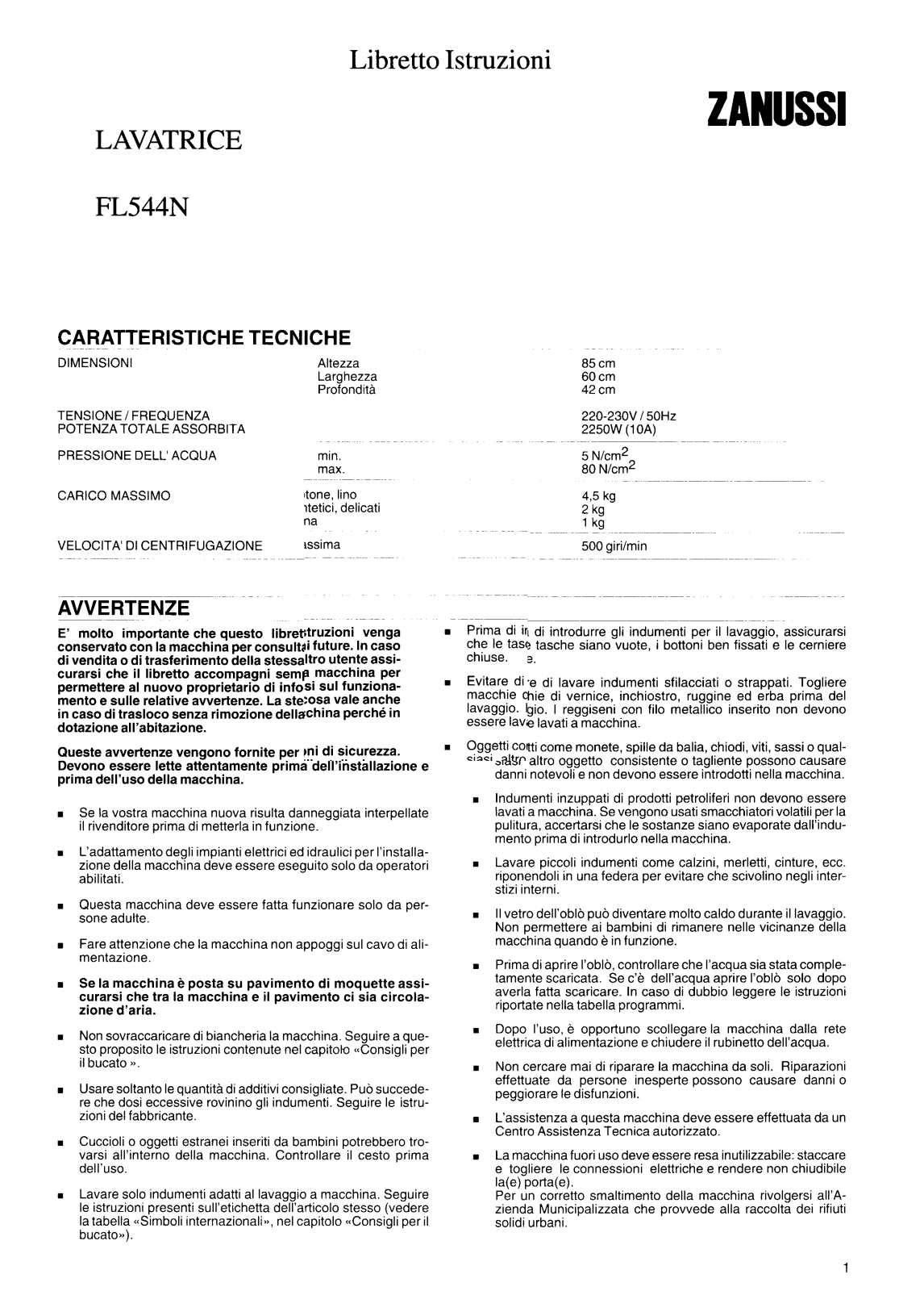 Zanussi FL544N User Manual