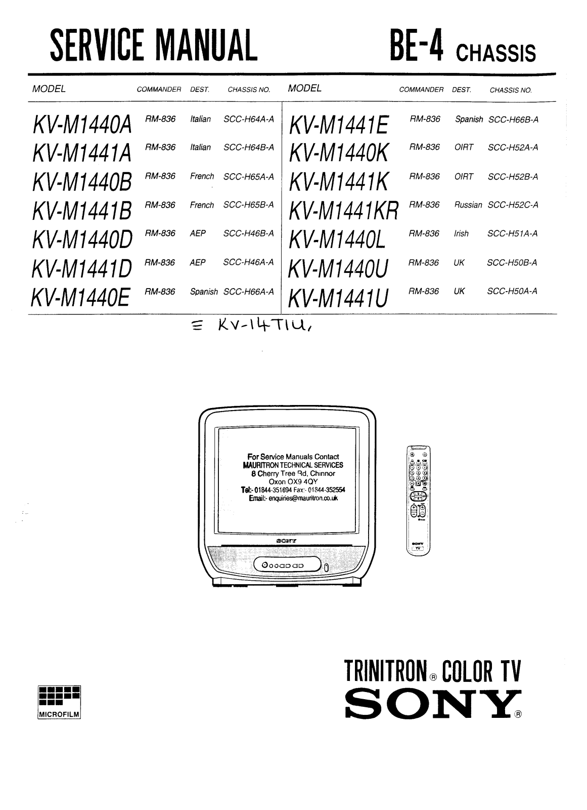 SONY BE-4 Service Manual