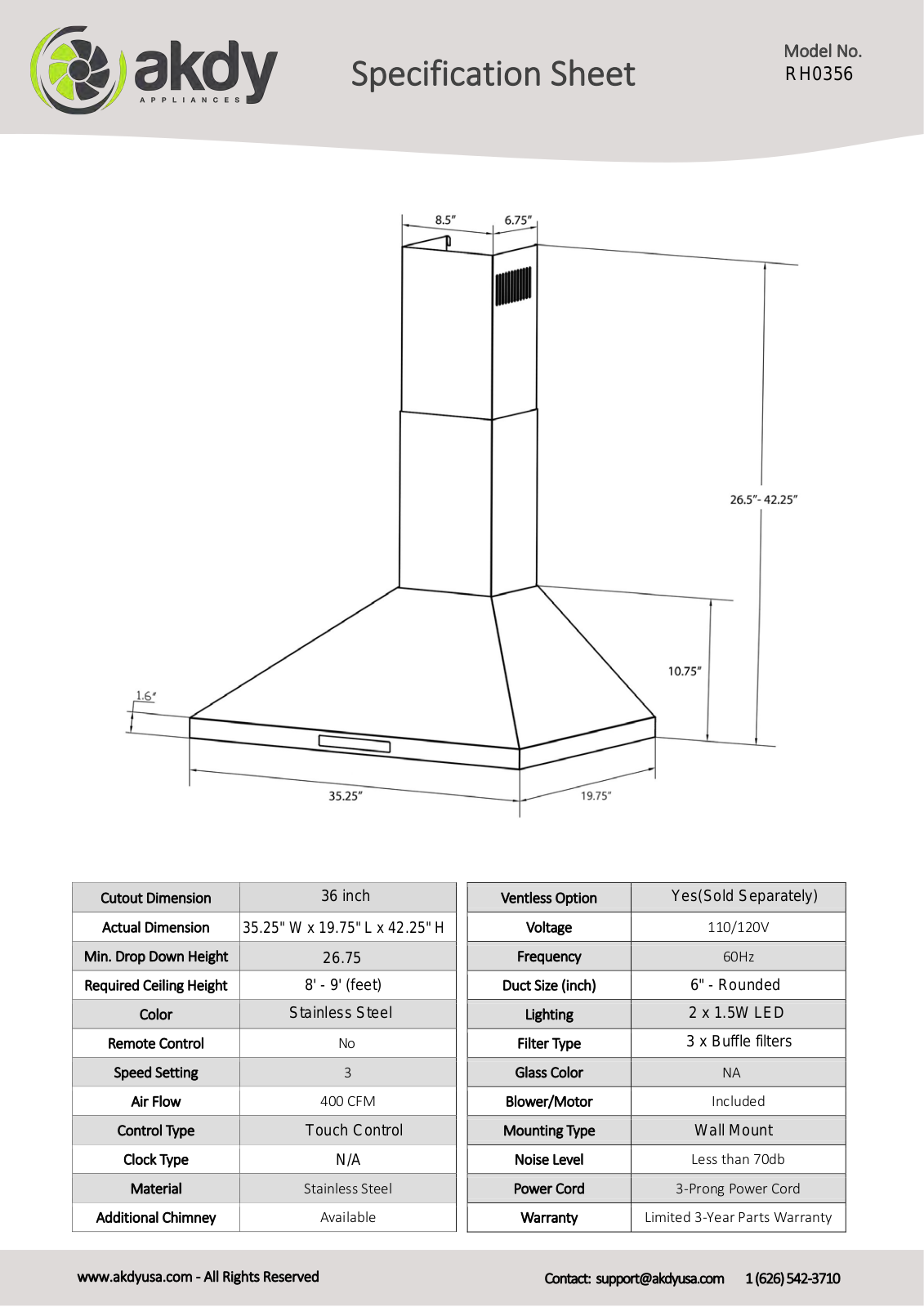 AKDY RH0356 Specifications