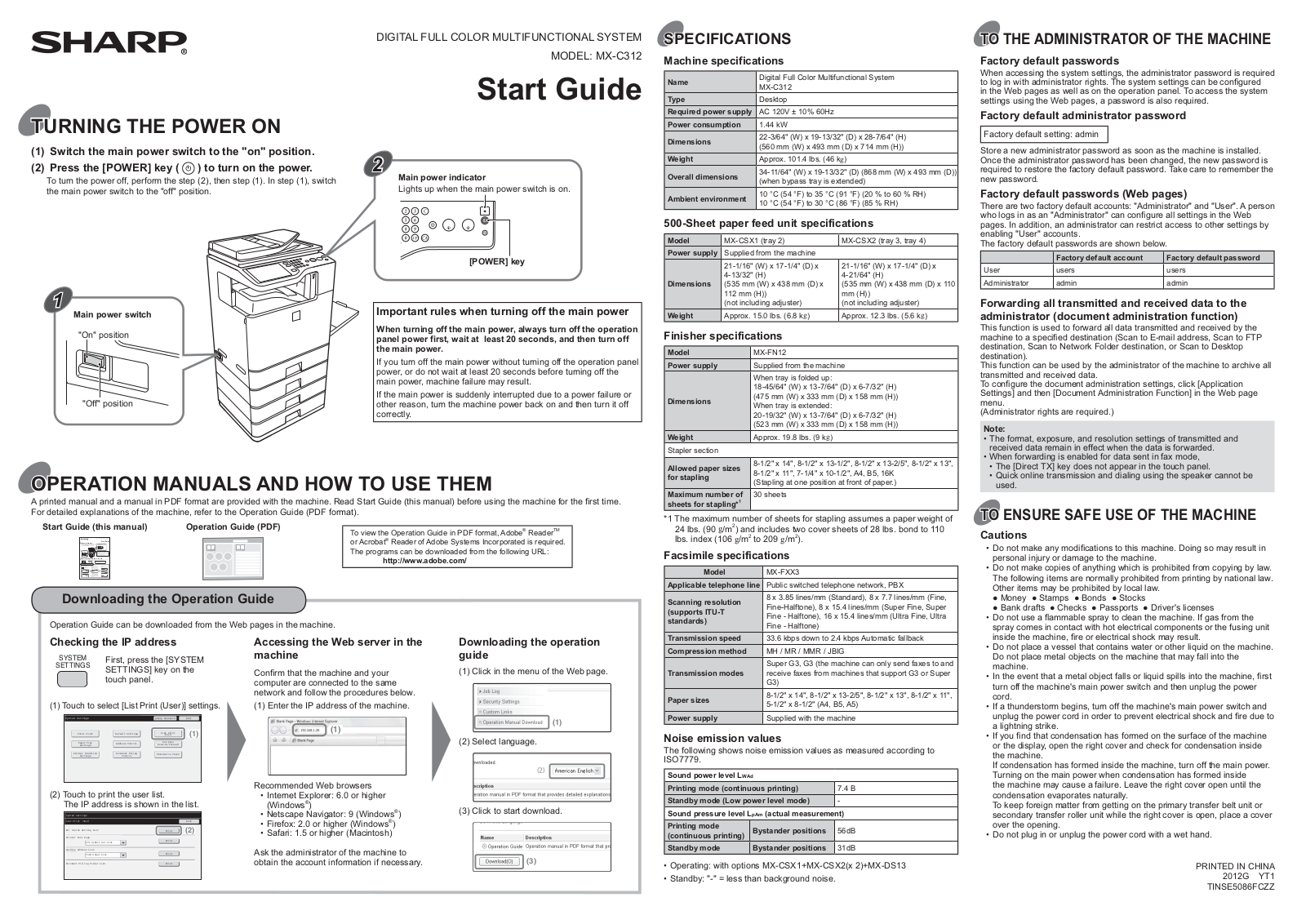 Sharp MX-C312 Quick Guide