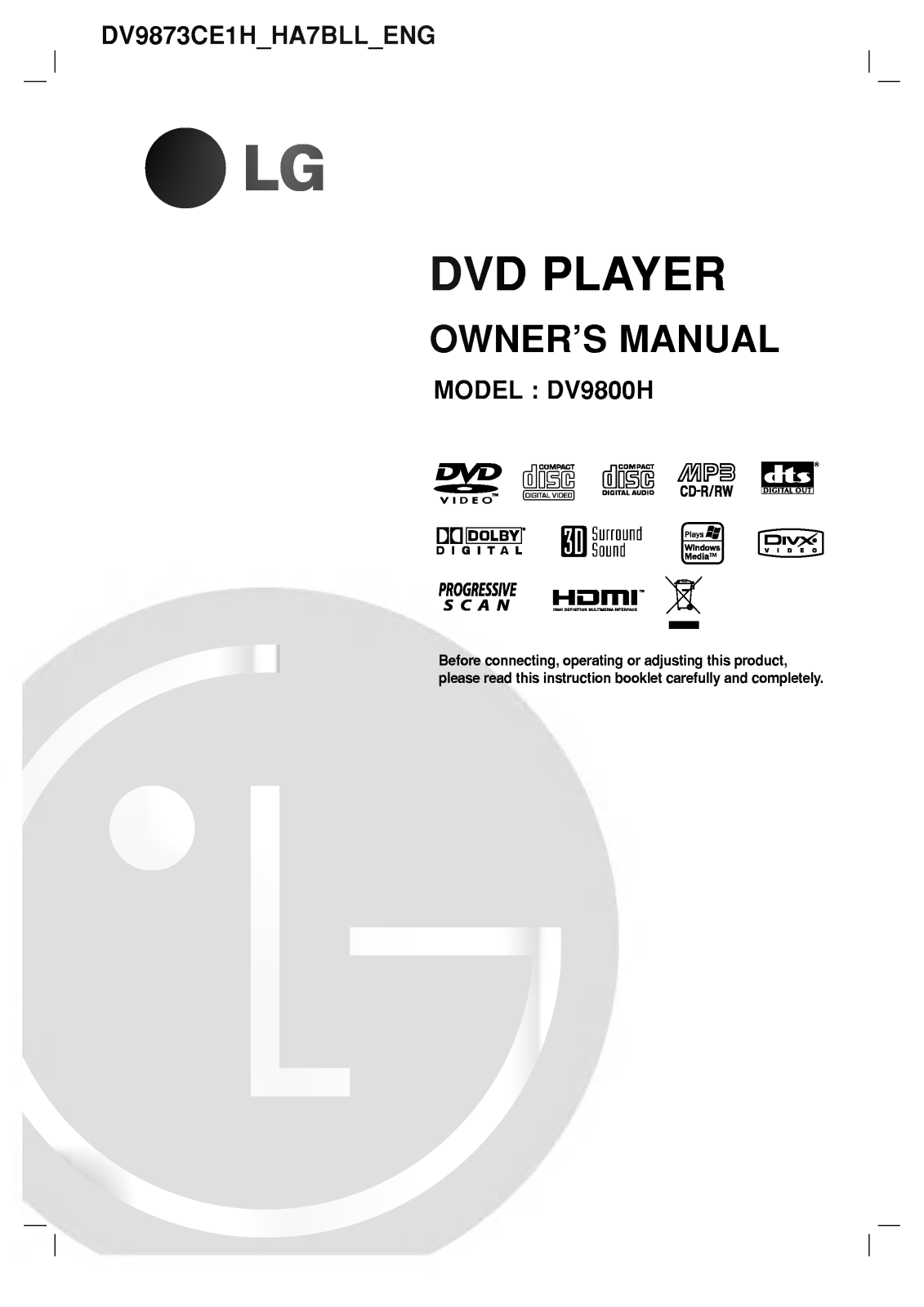 LG DV9873CE1H Instruction manual