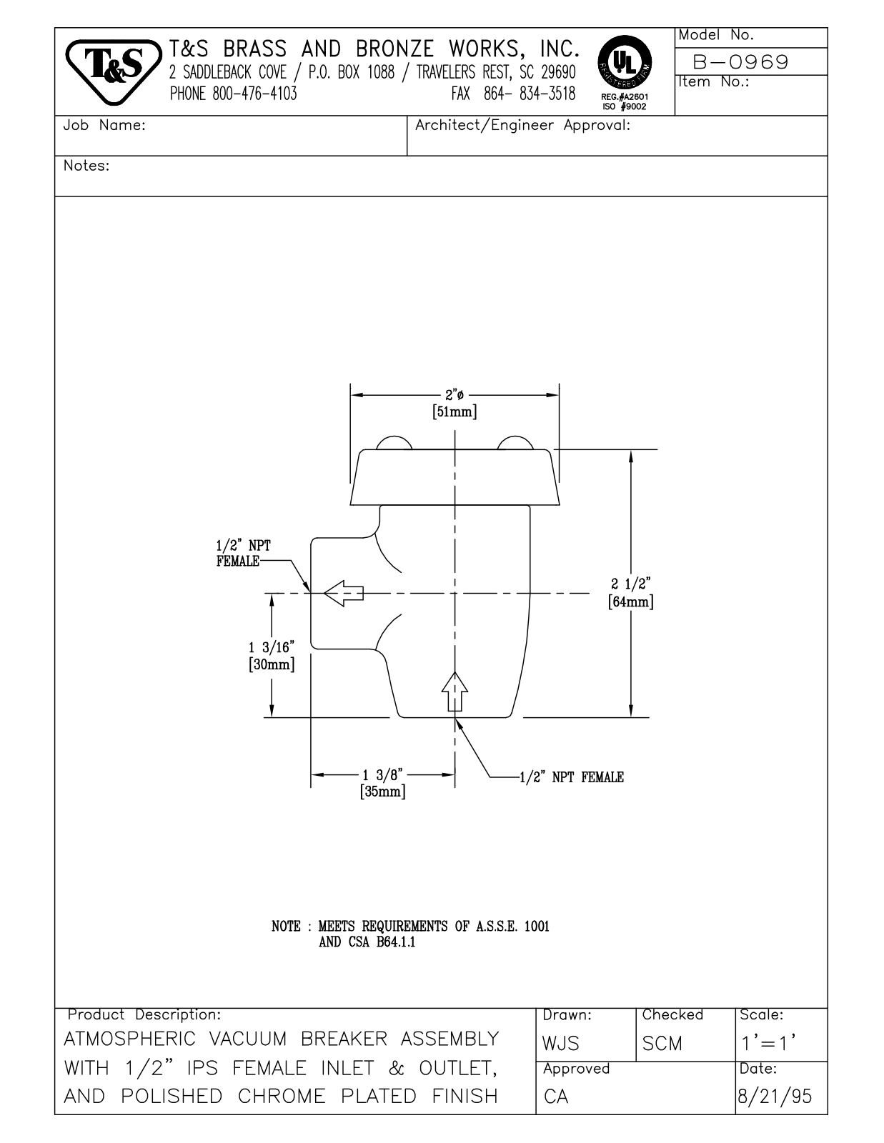 T & S Brass & Bronze Works B-0969 General Manual