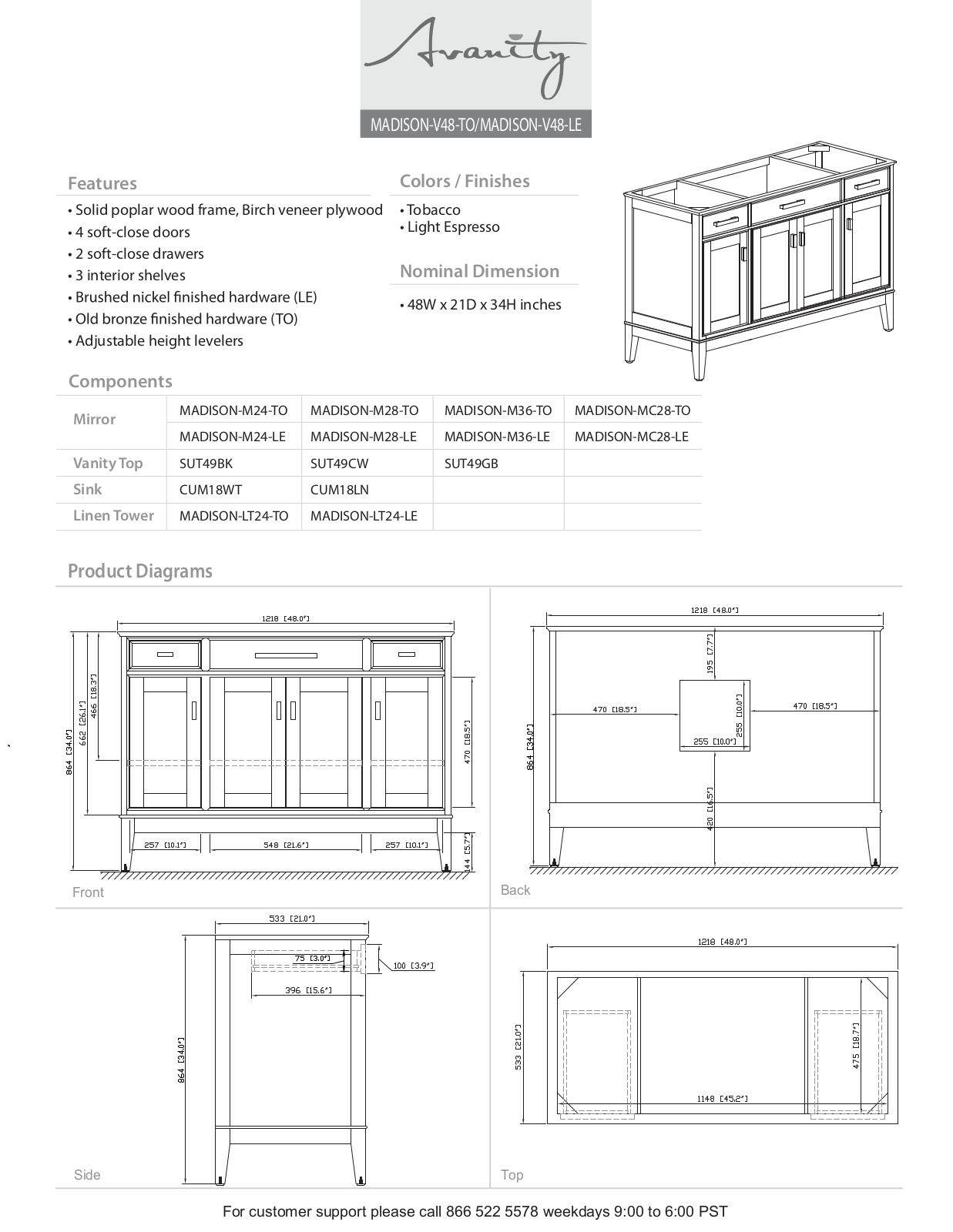 Avanity AVN1617 Specifications - ManualMachine.com