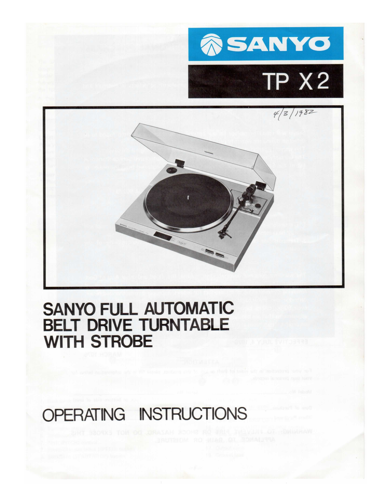 Sanyo TPX-2 Owners Manual