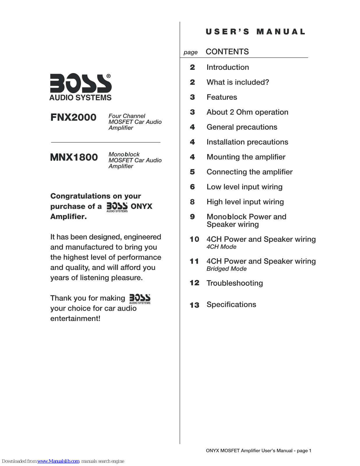 Boss FNX2000, MNX1800 User Manual