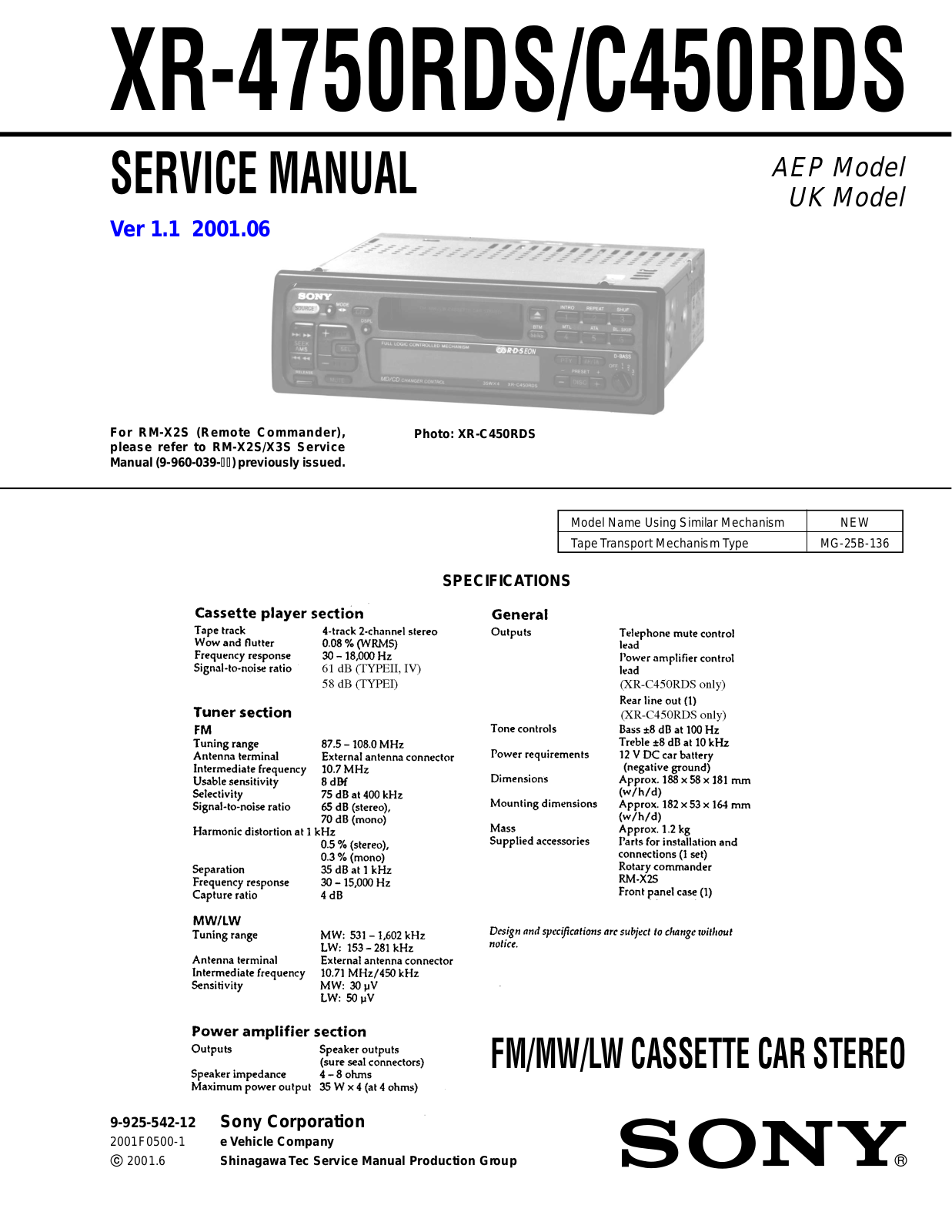 Sony XR-4750-RDS, XRC-450-RDS Service manual