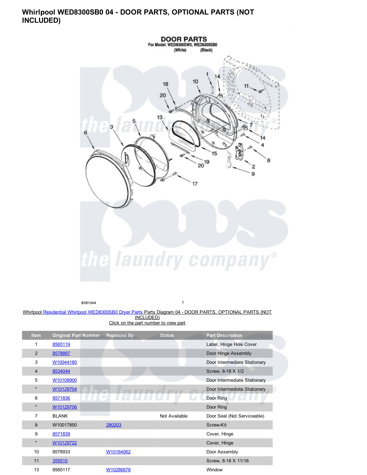 Whirlpool WED8300SB0 Parts Diagram