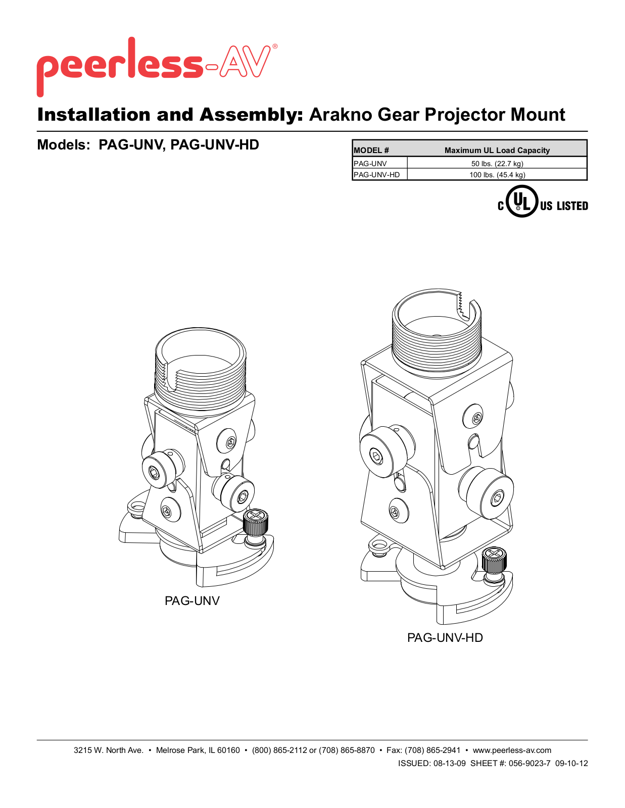 Peerless-AV PAG-UNV-HD User Manual