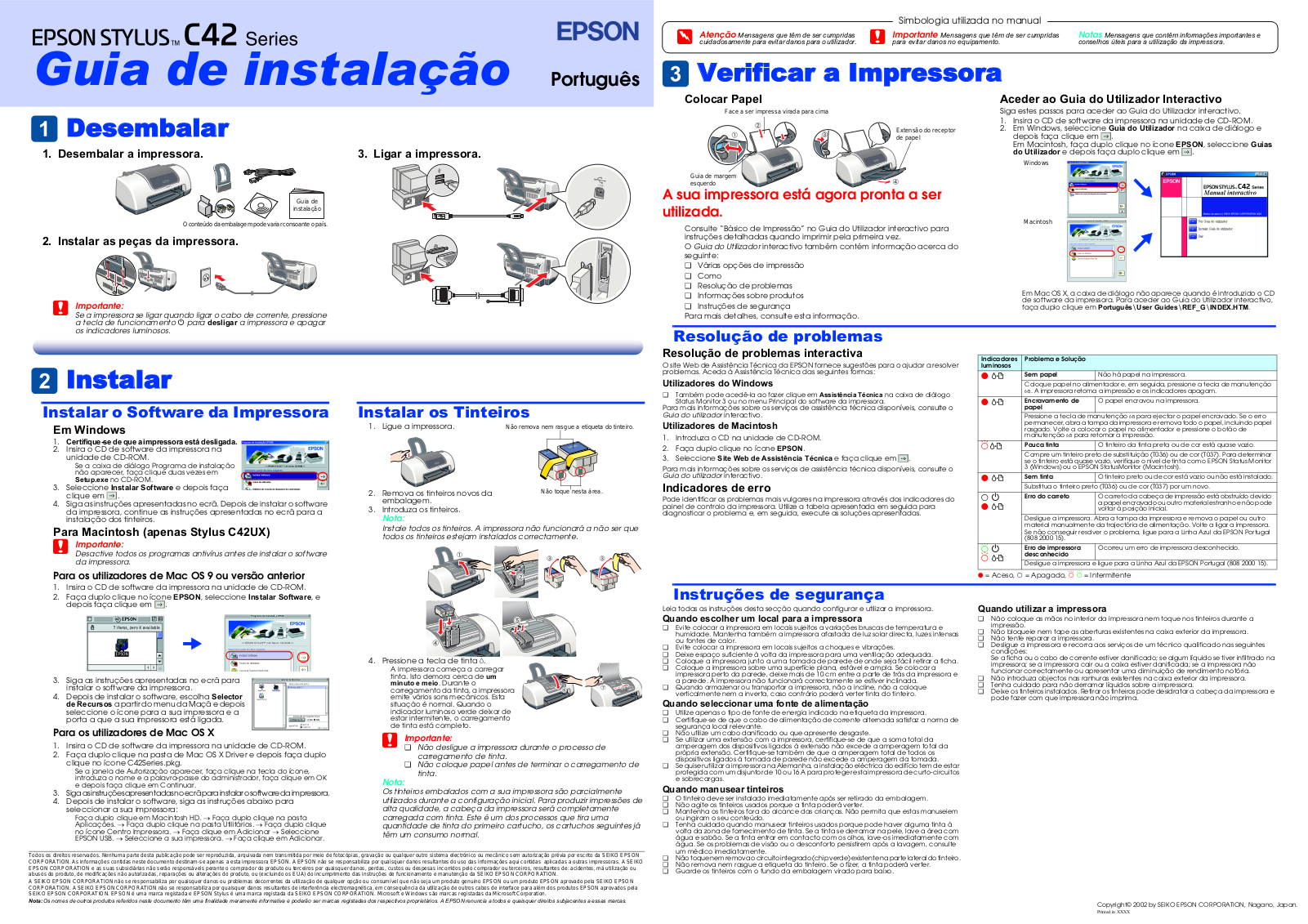 Epson STYLUS C42 series Installation Manual