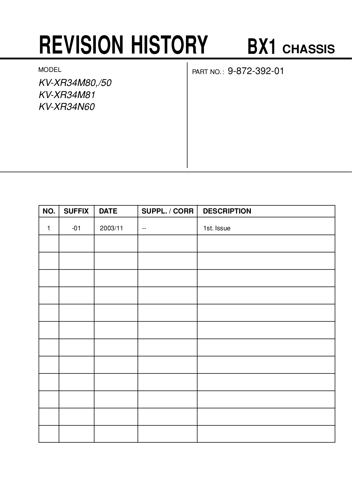 SONY KV-XR34M80, KV-XR34M50, KV-XR34M81, KV-XR34N60 REVISION HISTORY