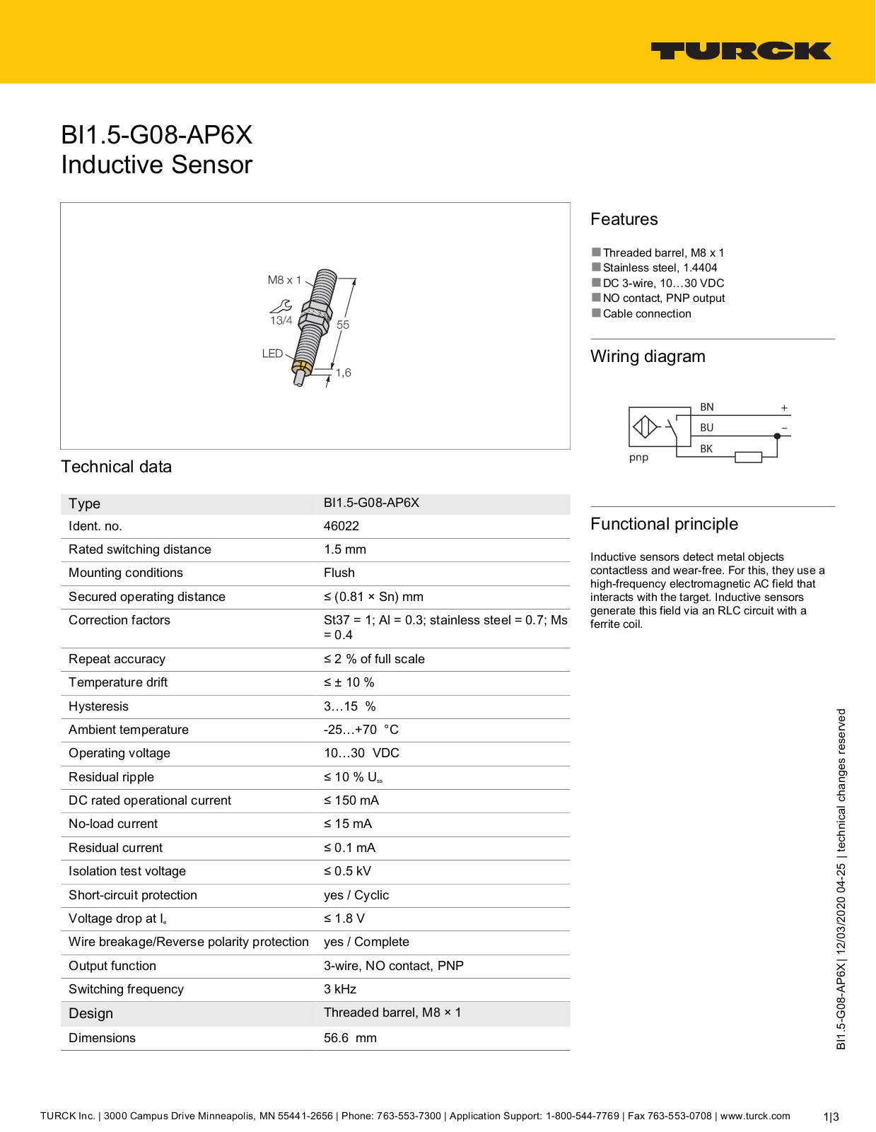 TURCK BI1.5-G08-AP6X Technical data