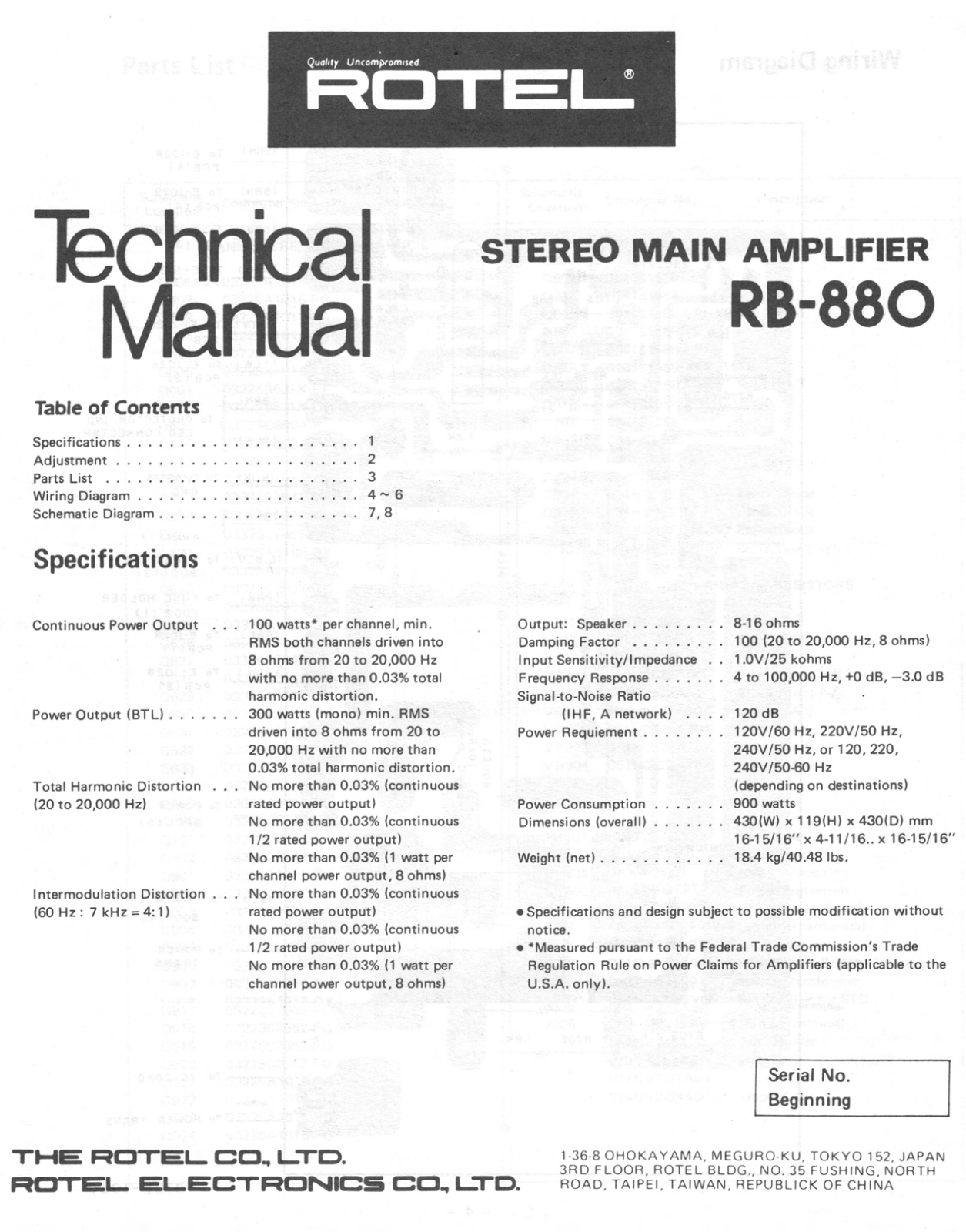 Rotel RB-880 Service manual