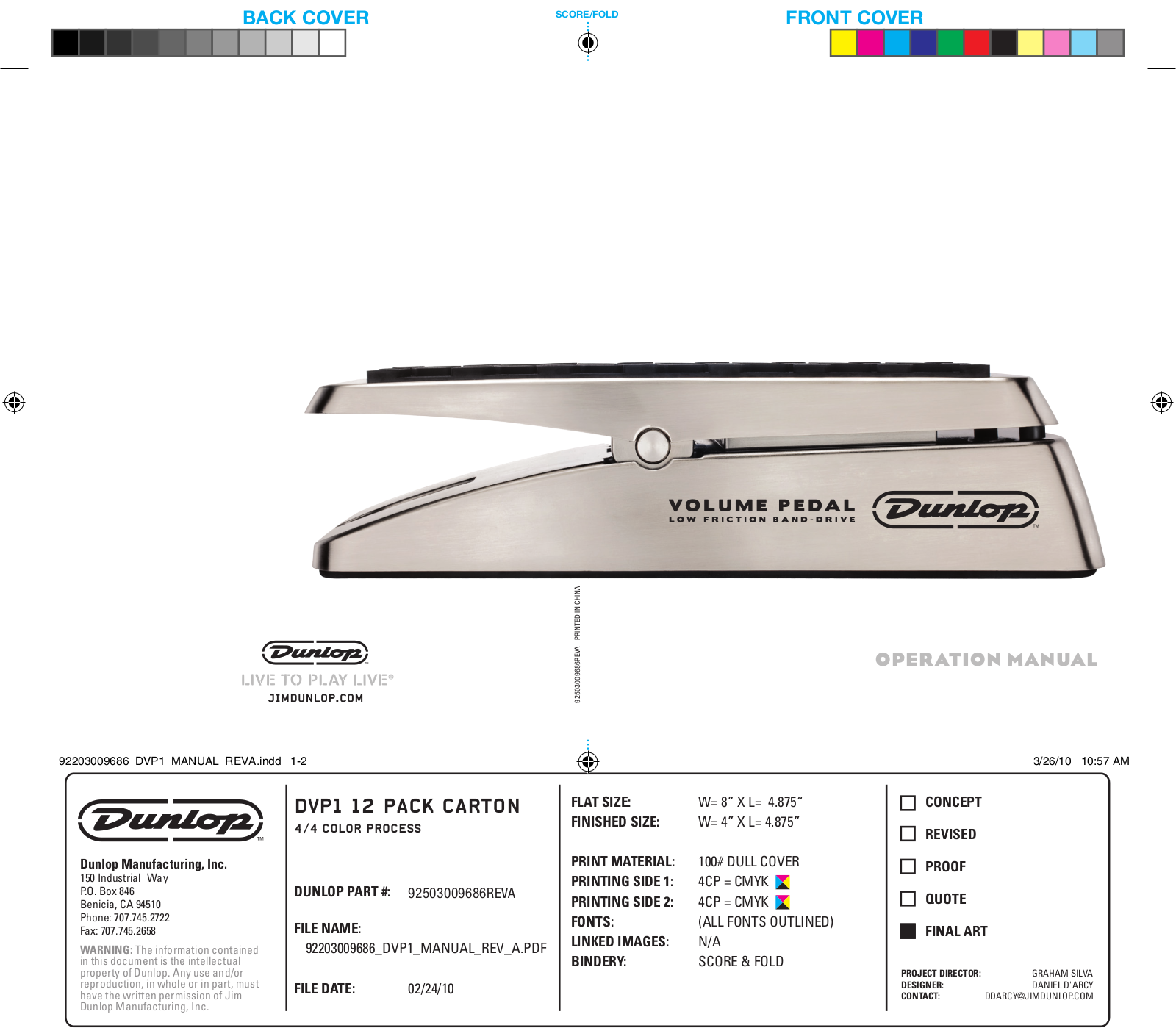 Dunlop Manufacturing DVP1 User Manual