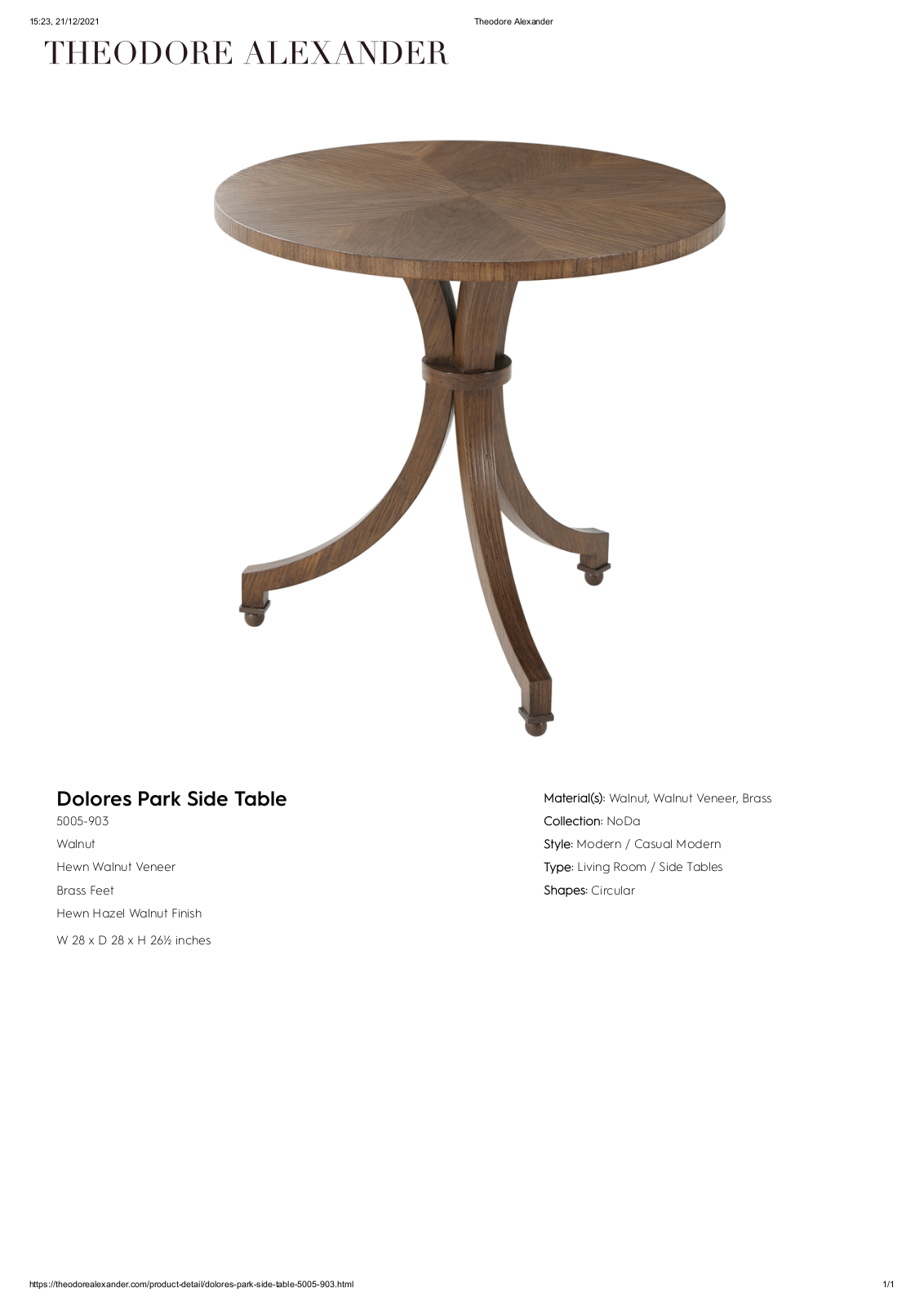 Theodore Alexander FPLJ1548 Specifications - ManualMachine.com