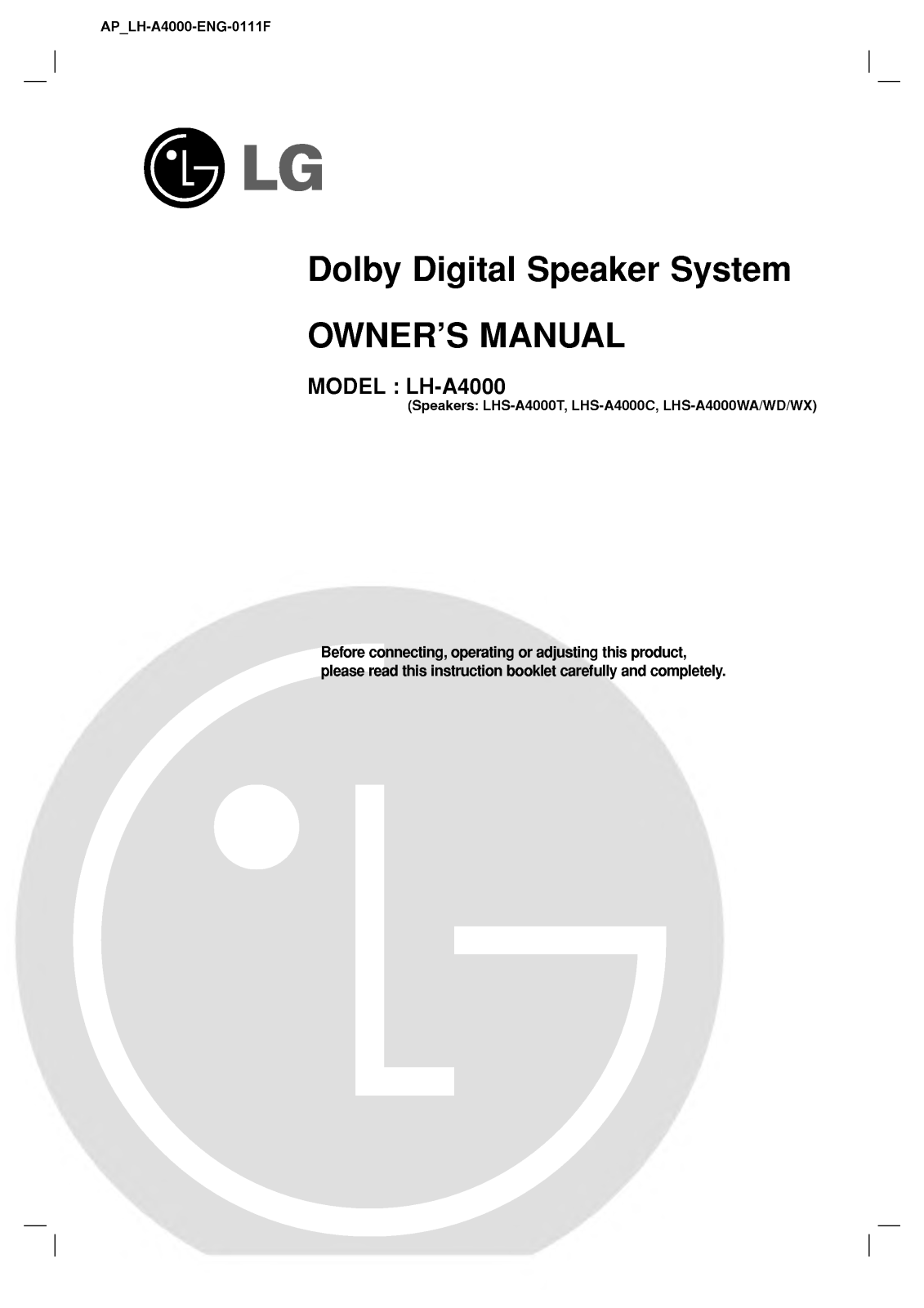 LG LHS-A4000WA, LH-A4000 User Manual