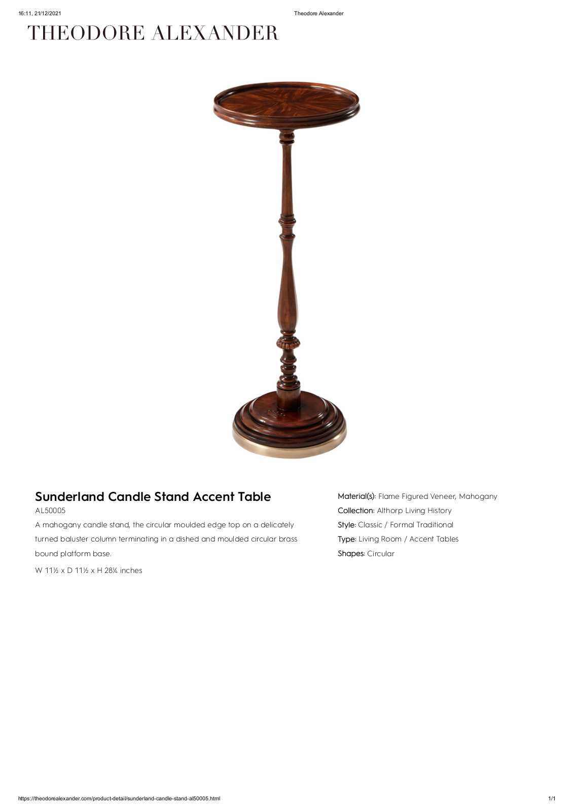 Theodore Alexander FPLJ1476 Specifications - ManualMachine.com