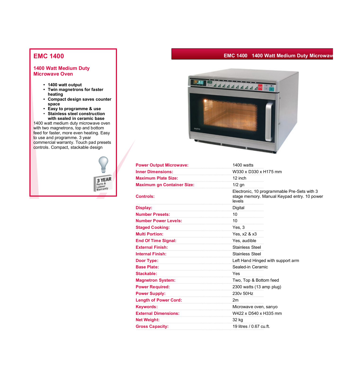 Valera EMC 1400 DATASHEET