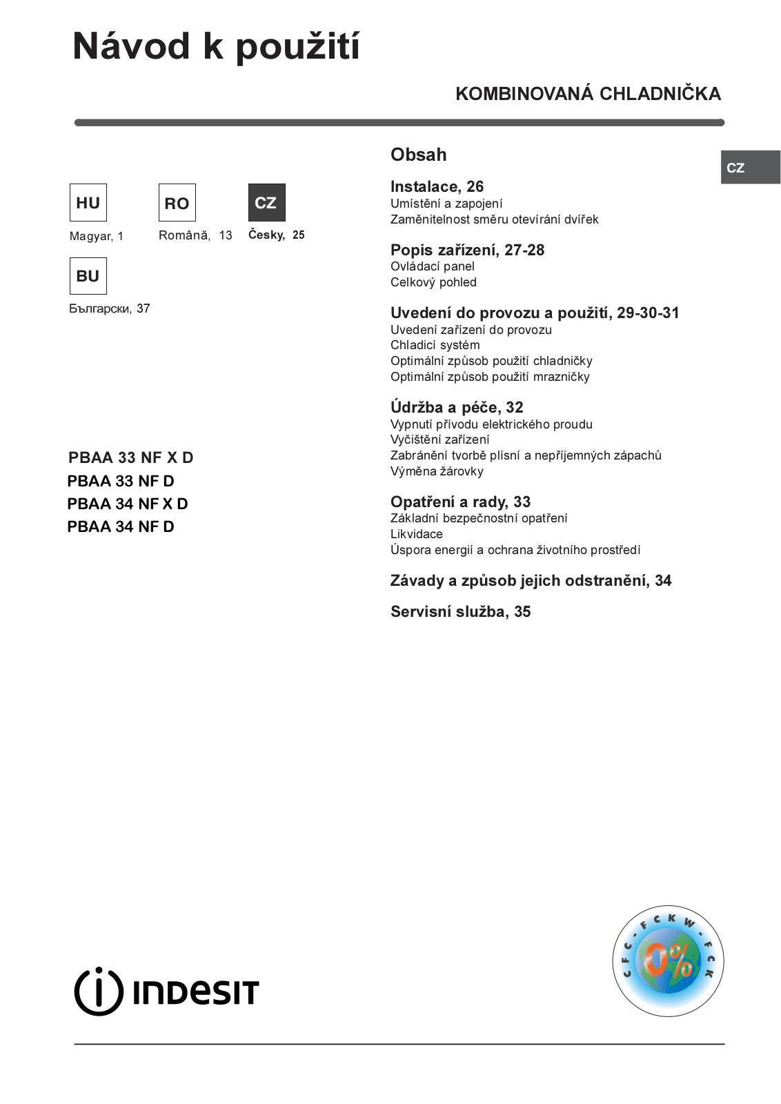 Indesit PBAA33NFXD, PBAA 34 NF D User Manual