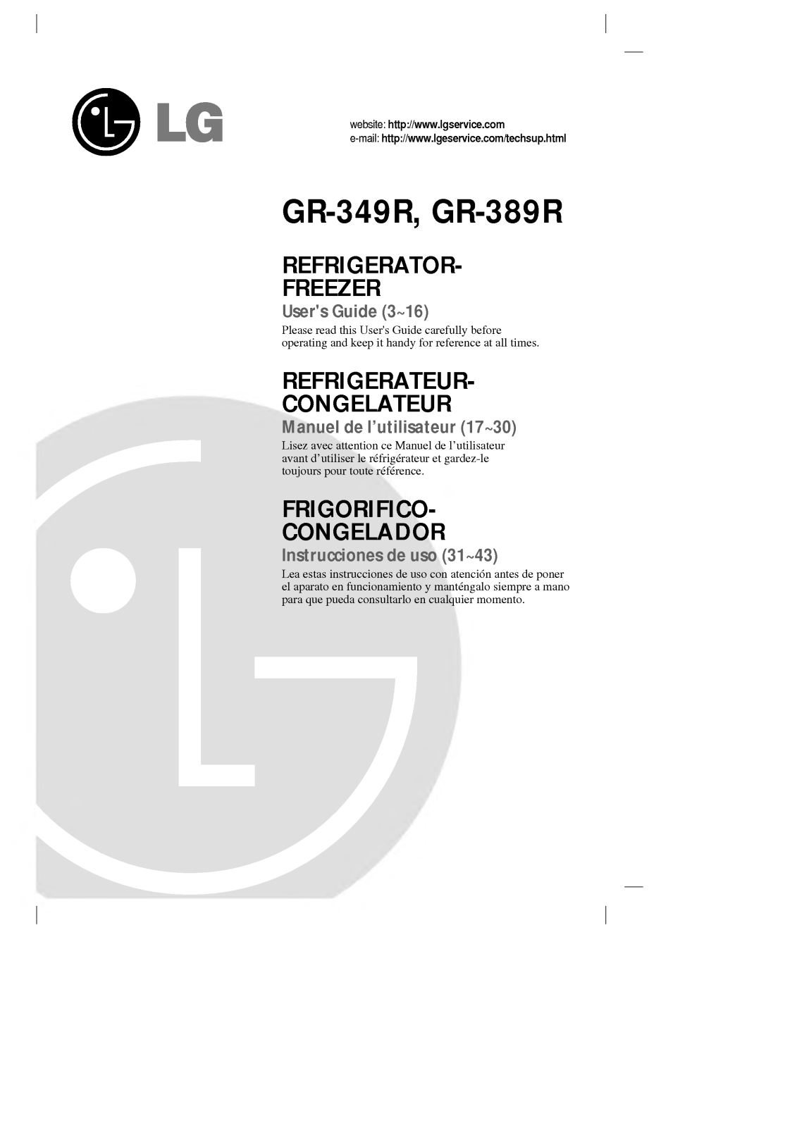 LG GR-389RP User Manual